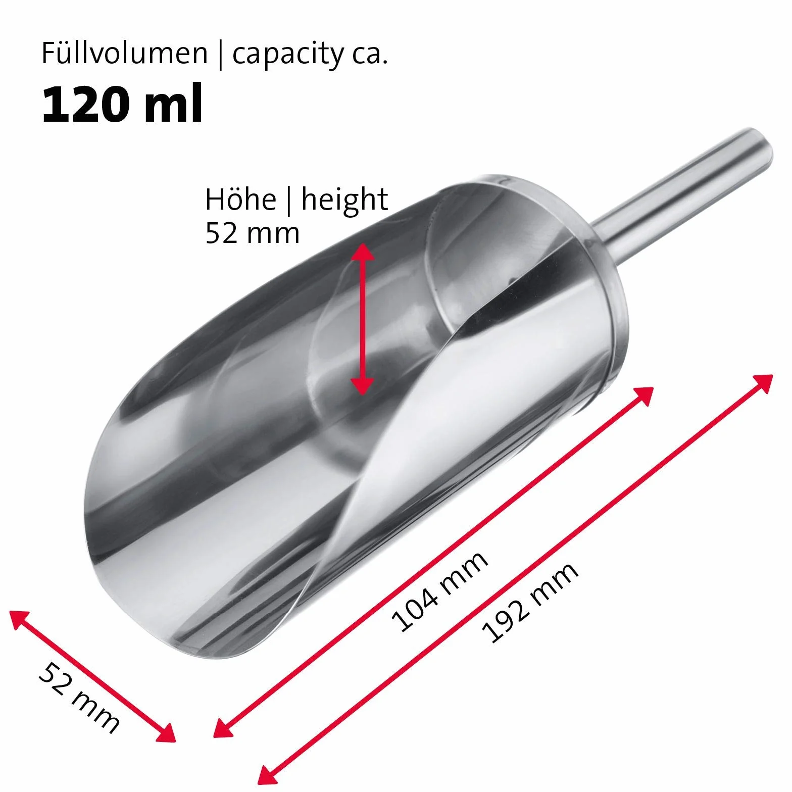 Westmark Paletta per pesare/riempire, Capacità: 120 ml (ca. 105 g di farina), Rotondo, Acciaio inox, Argento, 91122270
