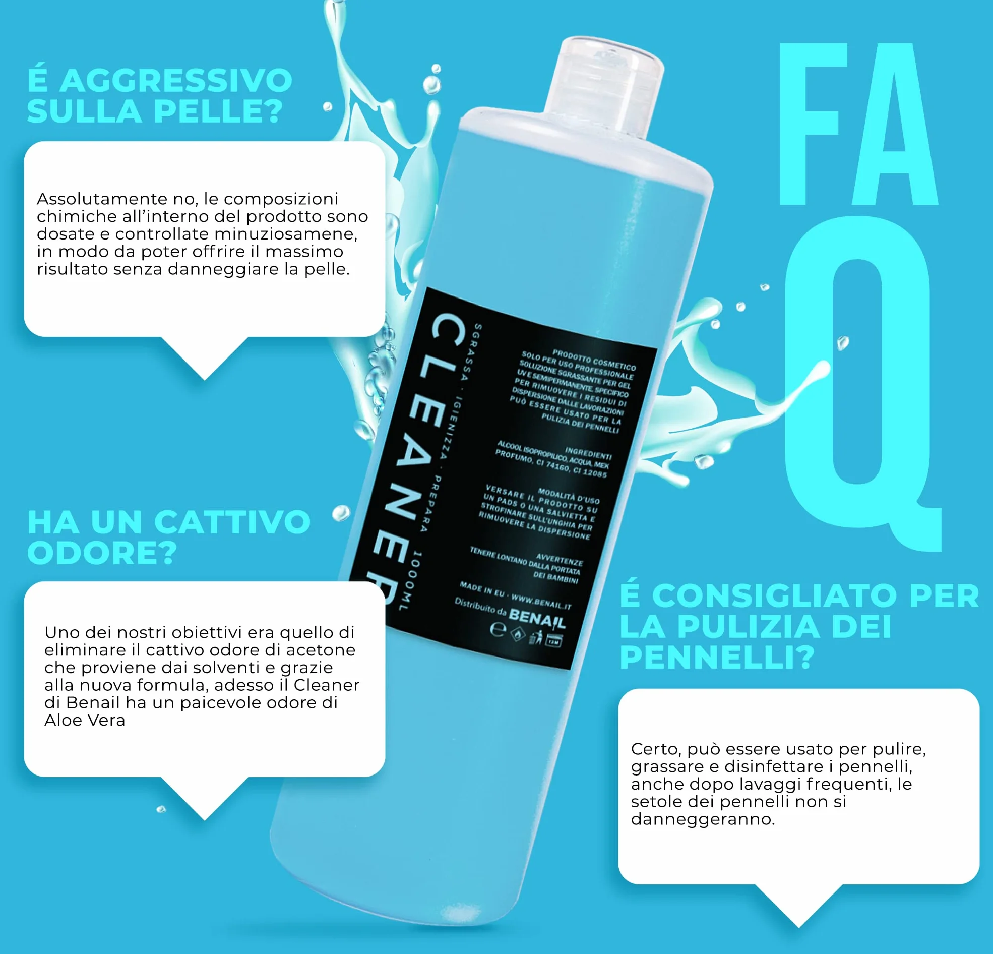 Benail | Sgrassatore unghie gel da 1000 ml. Clenaer unghie sgrassatore per preparazione unghie, Nail prep unghie, Sgrassatore unghie semipermanente, ricostruzione unghie gel - Made in Italy
