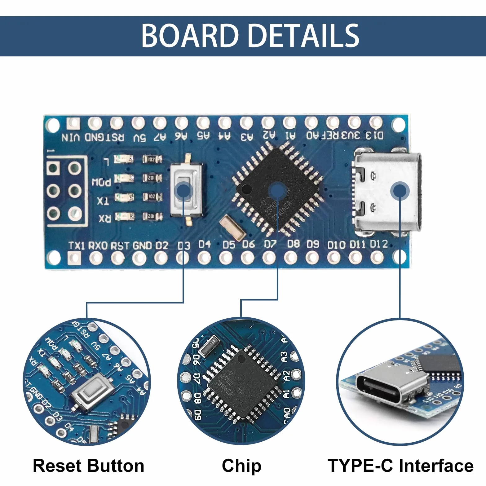 Scheda di sviluppo CH340G Binghe 5 pezzi 5V 16MHz Type-C per progetti elettronici compatibile con Arduino