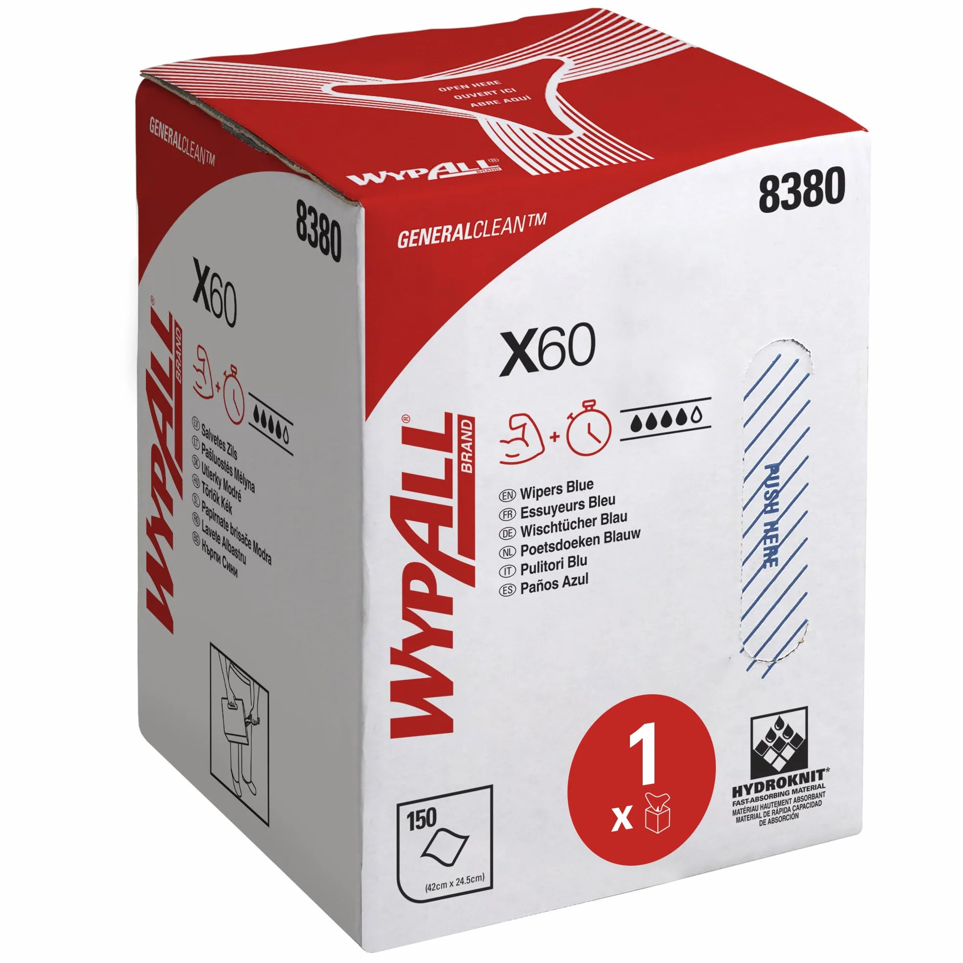 WypAll X60 General Clean 8380 Panni per la pulizia azzurri rotolo 150 panni