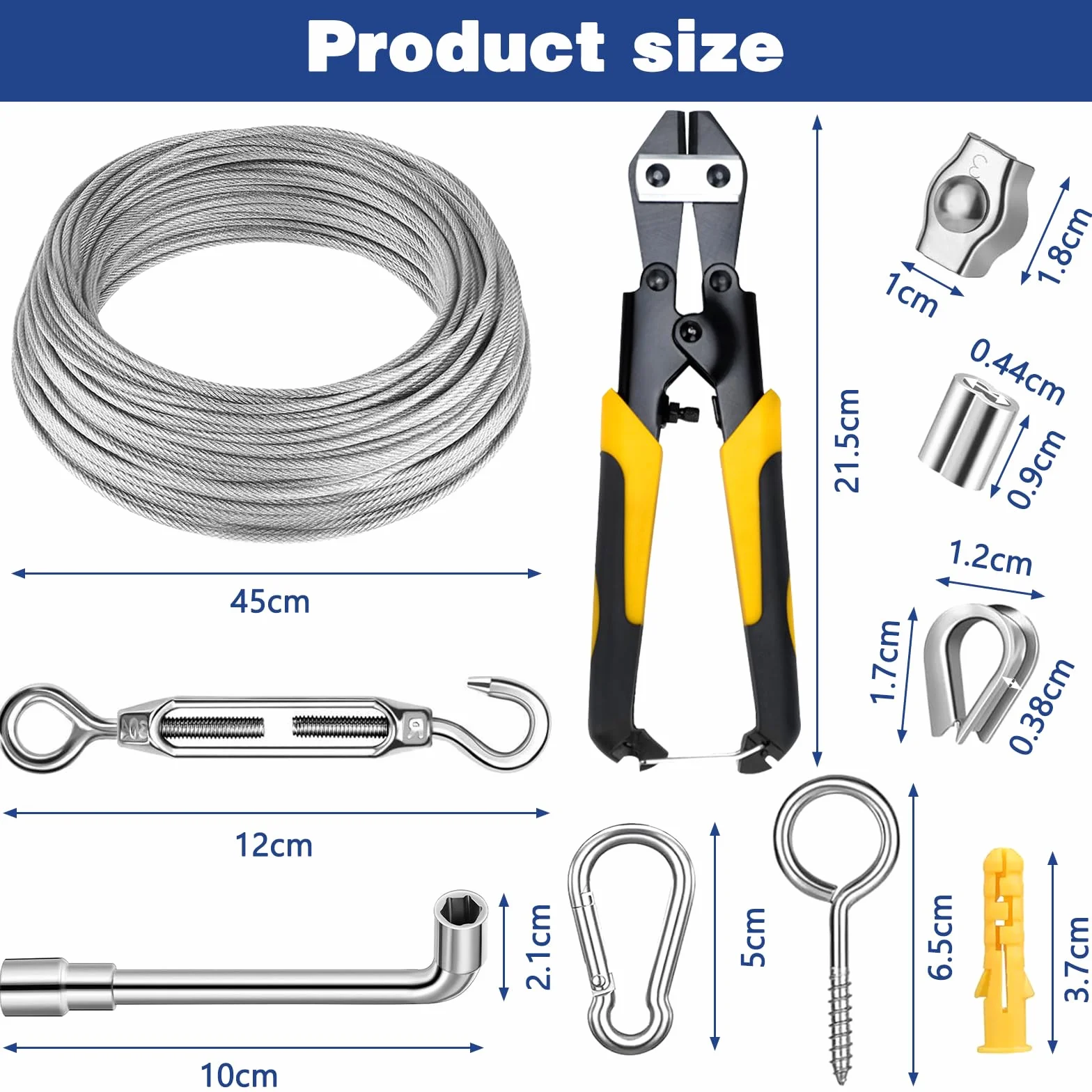 45M 2,5mm Fune Acciaio PVC Rivestito, 304 Cavo Corda in Acciaio Inossidabile, Set di Sospensione Per Cavi In Acciaio, con Tenditore Cavo Acciaio, per Appendere Lamp, Stendibiancheria