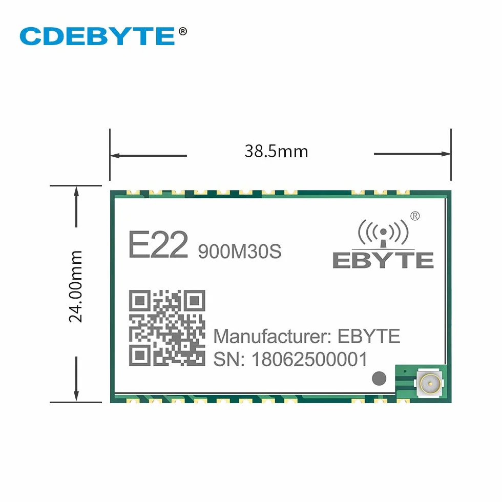 E22-900M30S SX1262 915 MHz 30dBm TCXO SMD Modulo RF Long Range SPI Antenna IPEX