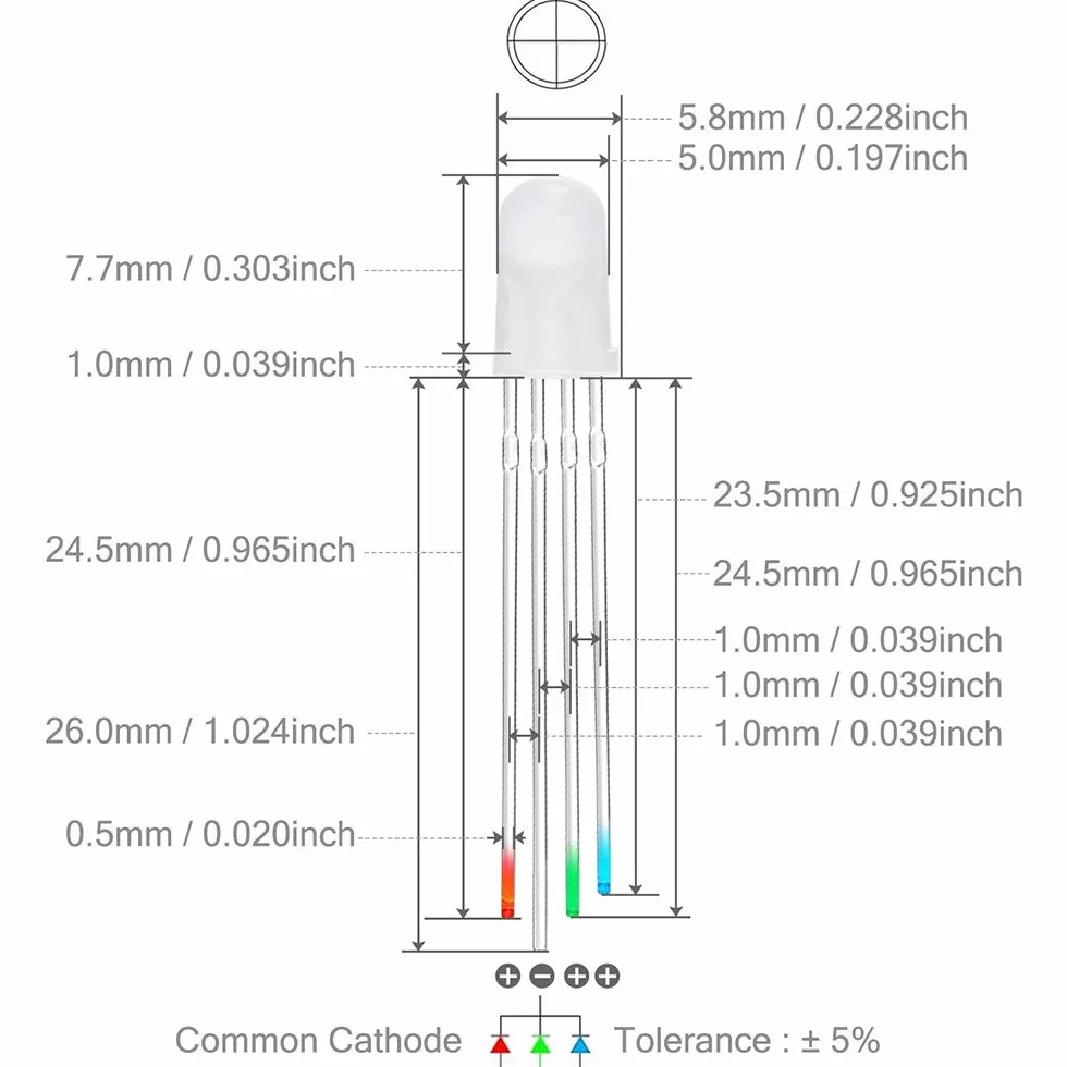 LED Diodo ad emissione di luce 5mm RGB Tri-Color Catodo comune 4Pin Rosso/Verde/Blu per Arduino PCB