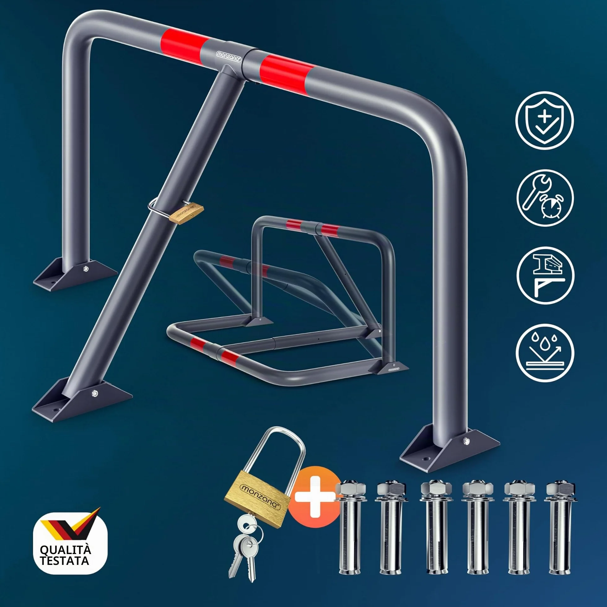 DEUBA® Sbarra Parcheggio Dissuasore 3 Chiavi Lucchetto Pieghevole Acciaio Robusto Barriera Sosta per Posteggio Posto Auto Catena Sbarramento