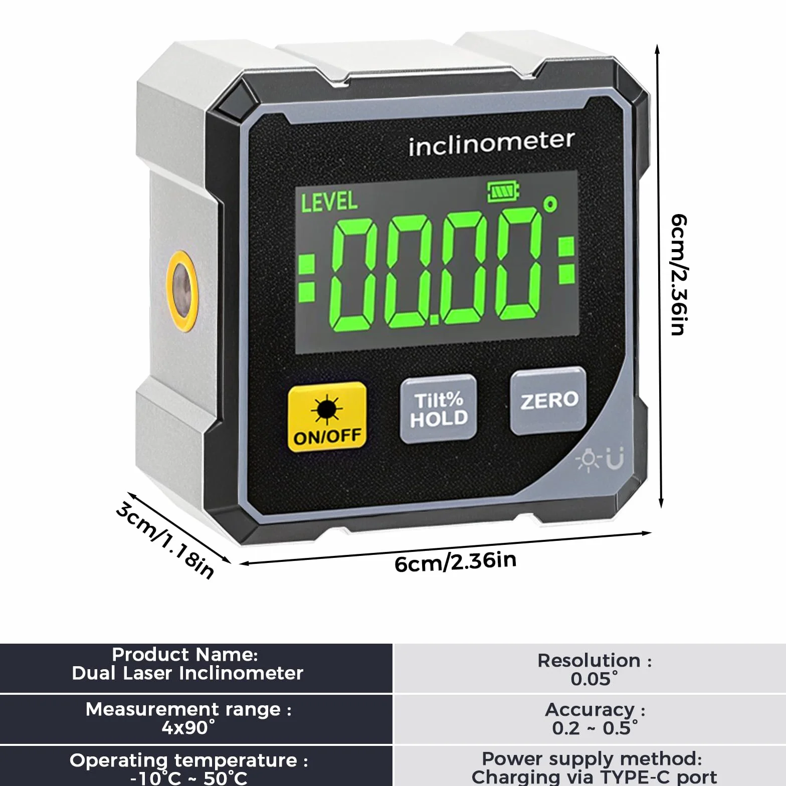 Magnetic Digital Angle Finder con Laser Elettronico, Livella Digitale, Inclinometro Digitale Ricaricabile, Goniometro Digitale con 4 Lati Magnetici, Inclinometro a 360 °, LCD Retroilluminato