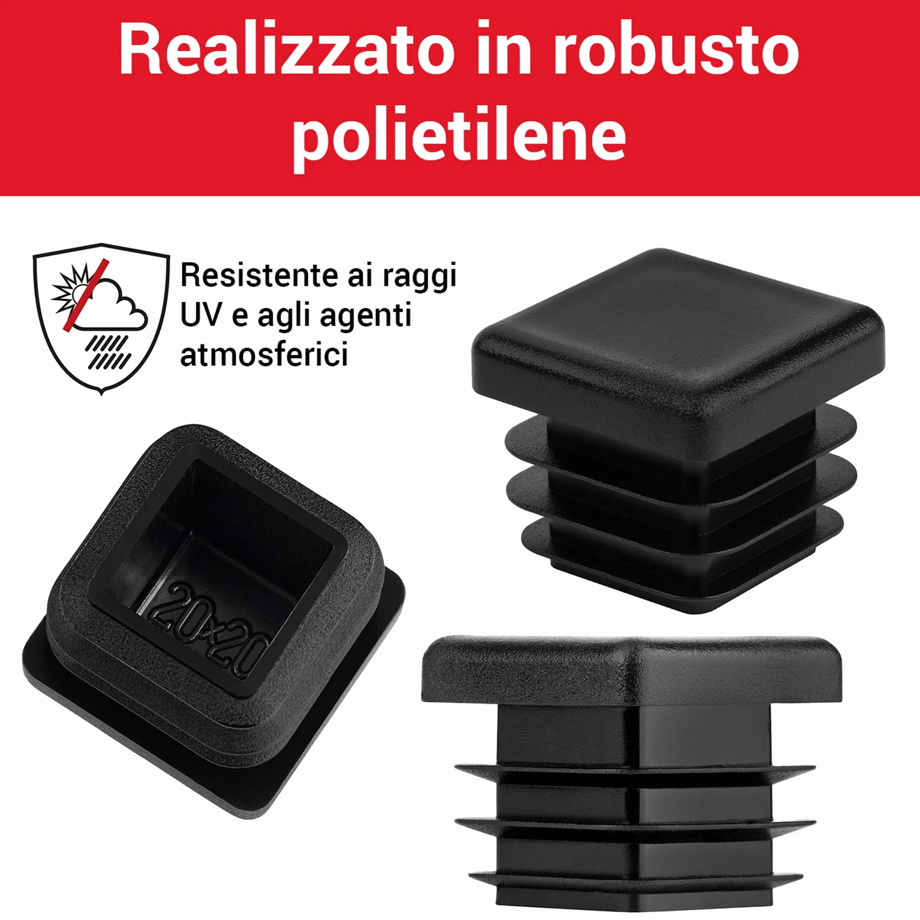 LouMaxx Tappi lamellari 50 x 50 mm, copertura per tubo nero, tappi per tubi quadrati 50 x 50 mm, tappi quadrati per tubi in plastica robusta, tappi per pali come tappo di copertura