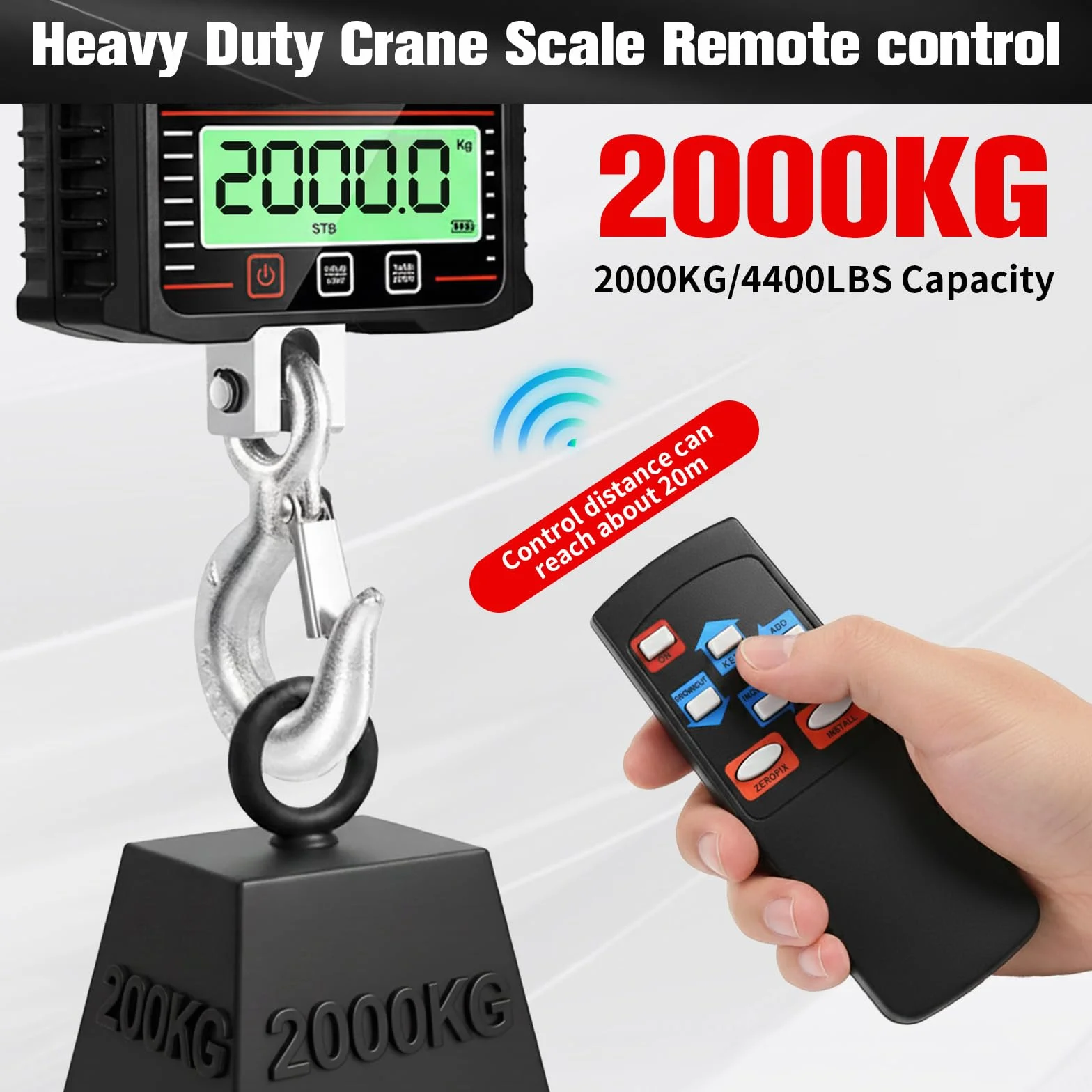 Bilancia per gru 2000kg 4000 lb digitale portatile con telecomando sensore precisione display LCD kg lb N