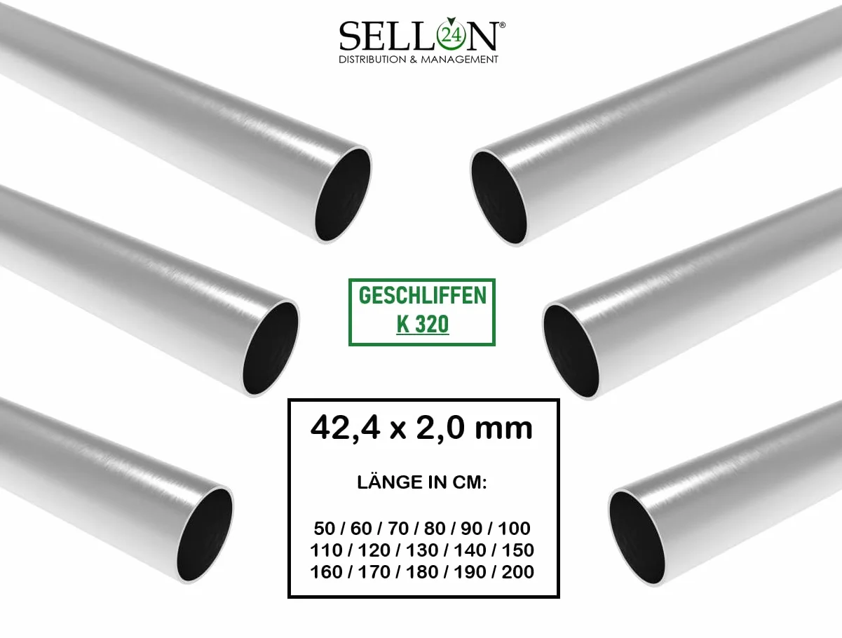 Sellon24 Tubo rotondo acciaio inox V2A 42,4 x 2,0 mm 200 cm