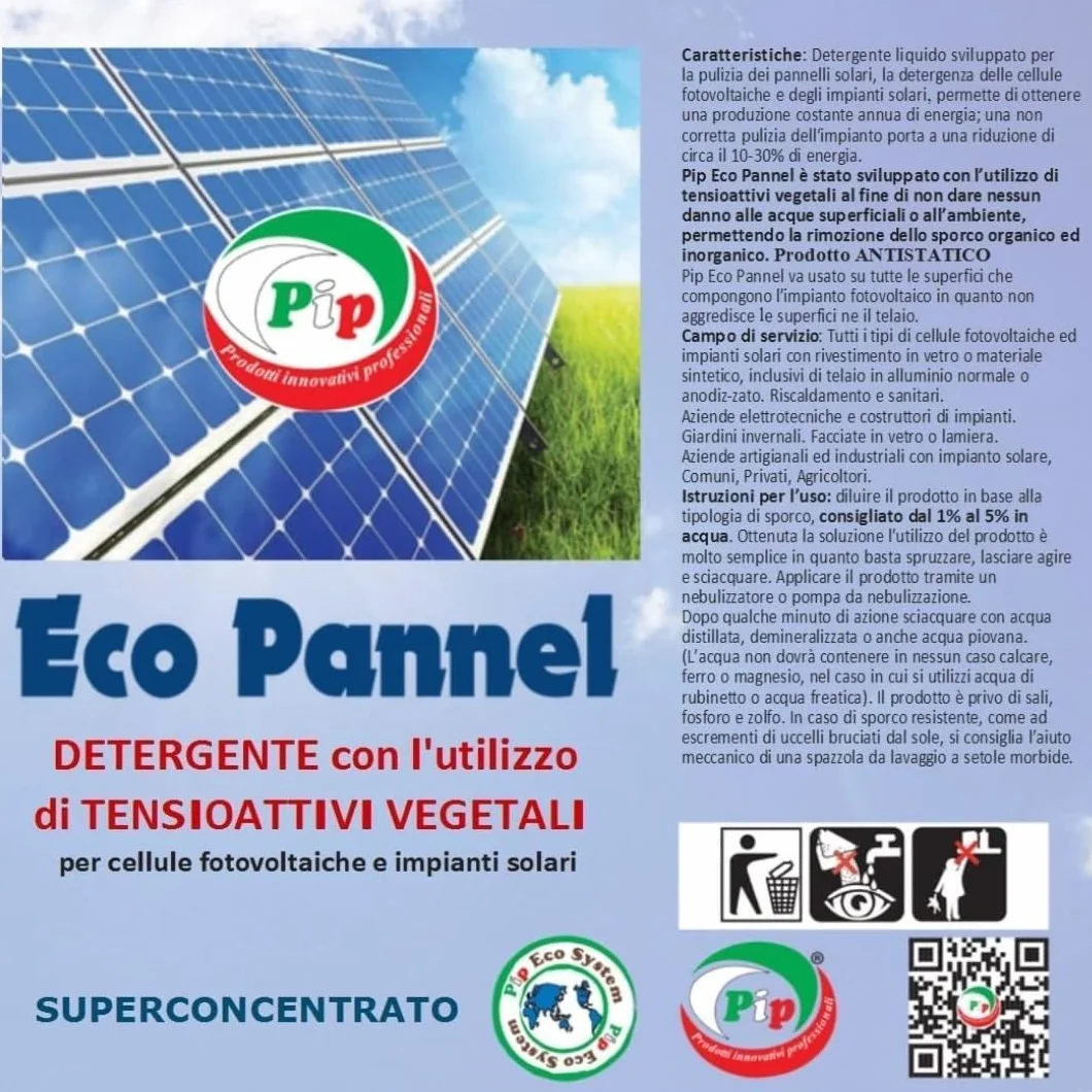 PIP Eco Detergente Concentrato Pannelli Fotovoltaici 1L - Pulizia Pannelli Solari Vegetale Ecologica Antistatica