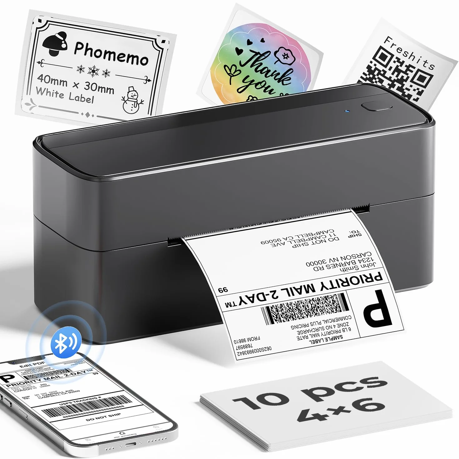 Phomemo 241BT Stampante Termica Etichette Spedizione 4x6, Bluetooth Stampante per Etichette Adesive, Etichettatrice per Piccole Imprese, Compatibile con Amazon, DHL, Etsy, DPD, UPS, Ebay & Shopify