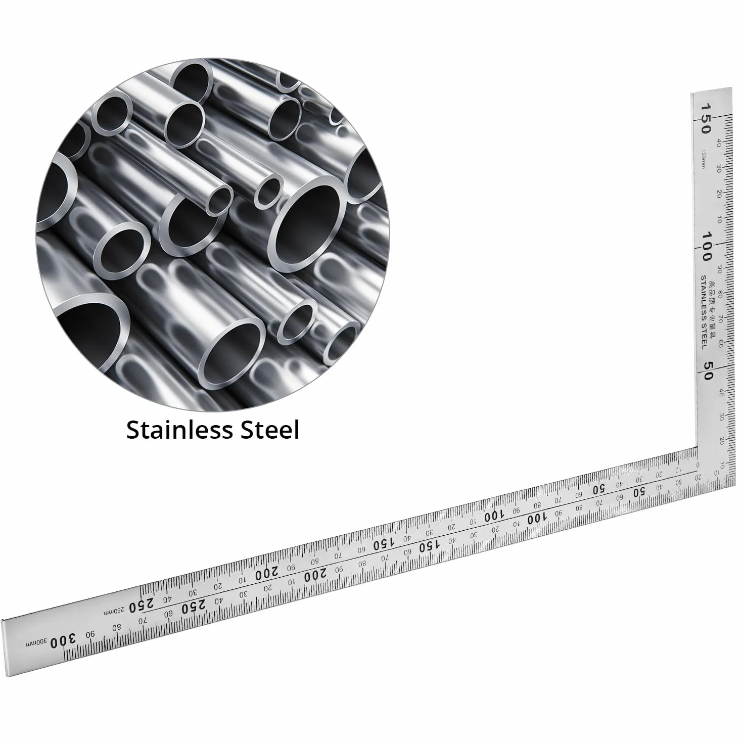 QWORK Righello quadrato in acciaio inossidabile 150 x 300 mm angolo retto