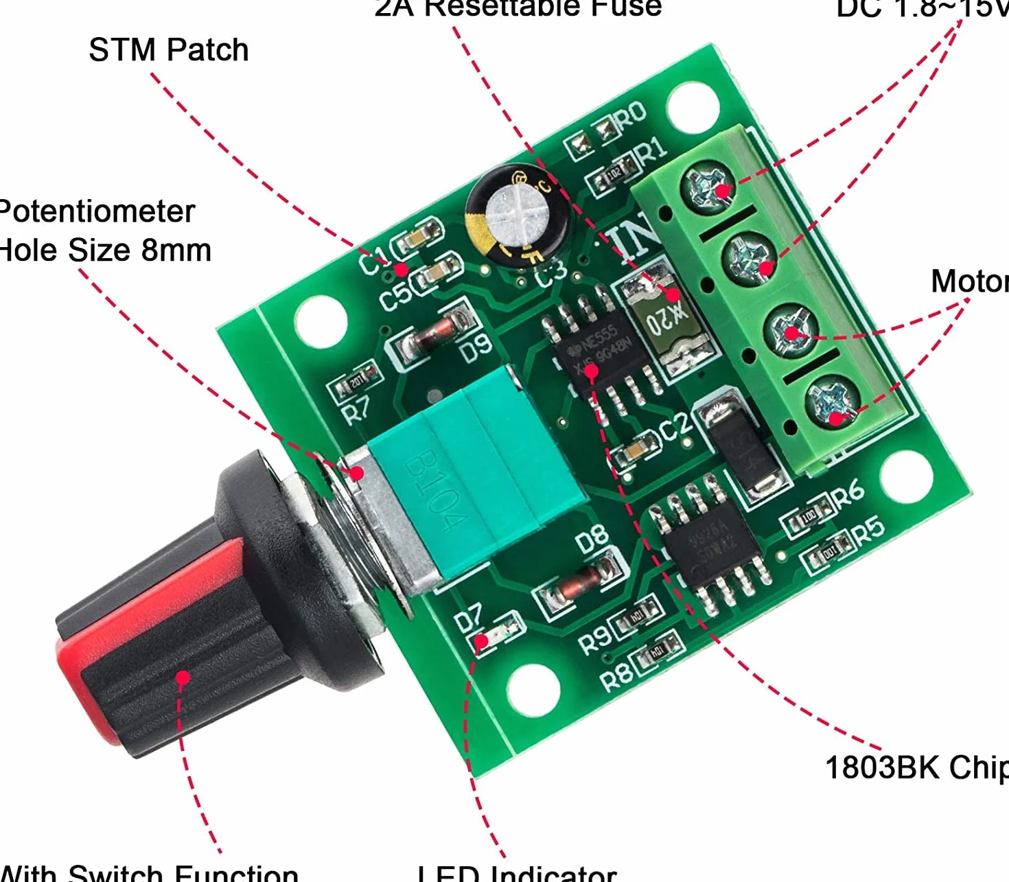 RUNCCI-YUN 2pcs Controller di Velocità PWM Motore DC,potenziometro 12 volt,regolatore di tensione 12v,Regolatore di Tensione Variabile1.8v-12v,Modulo Interruttore Regolabile Velocità