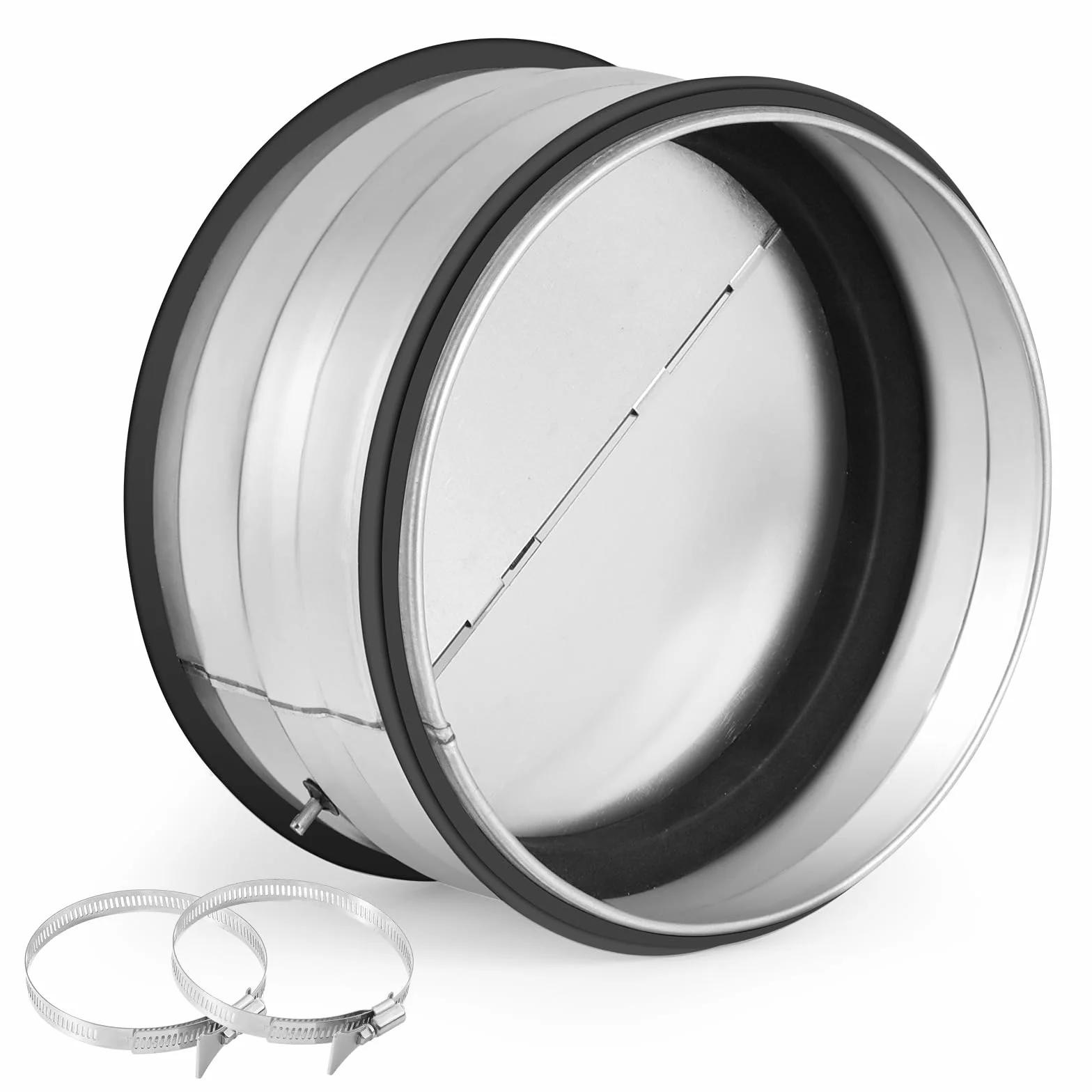 Valvola di Non Ritorno DN 150mm Cappa di Aspirazione, Inserto per Valvola di Non Ritorno in Condotti di Ventilazione, con 2 Morsetti in Acciaio Inox 304 con Maniglie 141-165mm