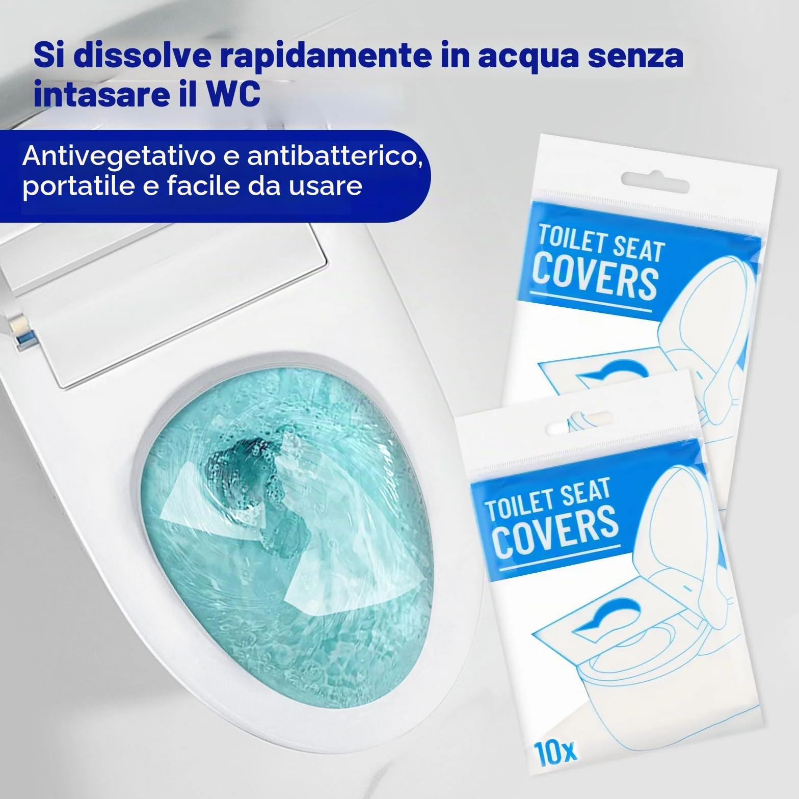 Copriwater USA e Getta Igienici Monouso 100 Pezzi, Copri Water WC Biodegradabili da Viaggio Antibatterico