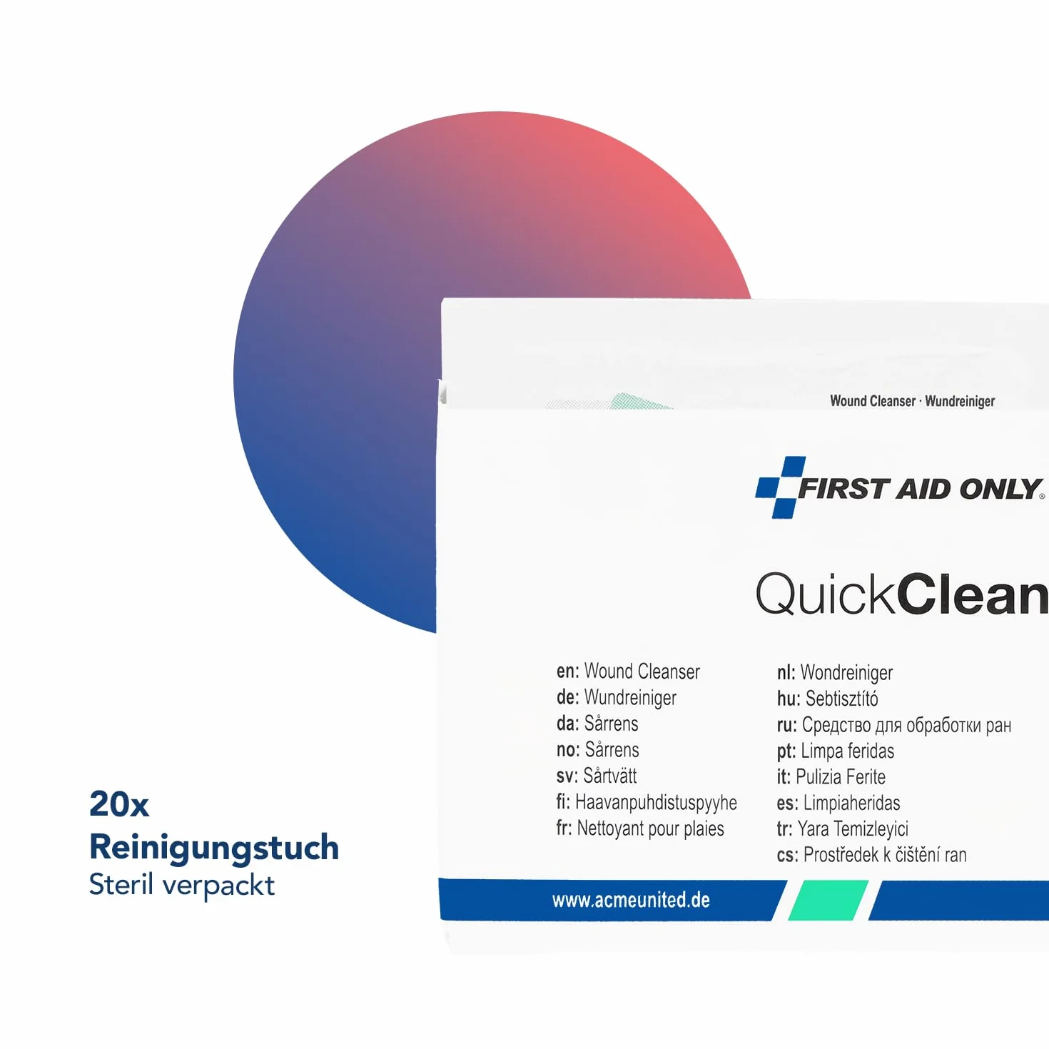 First Aid Only QuickClean panni per la pulizia delle ferite 20 pezzi sterili a base d'acqua