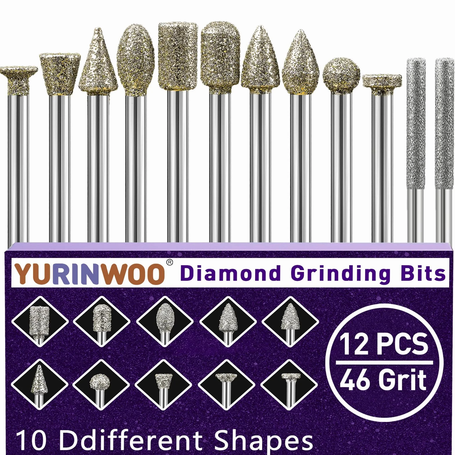 Dremel Punte diamantate grana 46 fusto 0,3 cm 12 mole per pietra vetro metallo ceramica intaglio