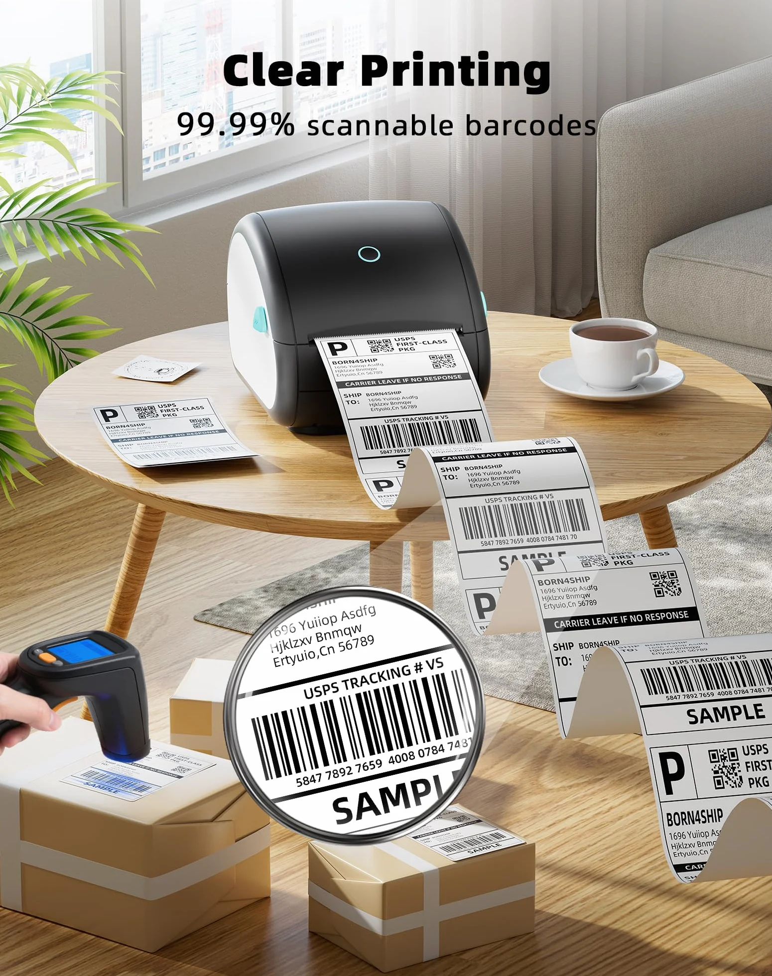 Stampante per Etichette Bluetooth, Stampante per Etichette di Spedizione, 4 x 6 Stampante Termica Stampante Etichette Label Printer Macchina Compatibile con Etsy,DPD, Ups, Otto, DHL