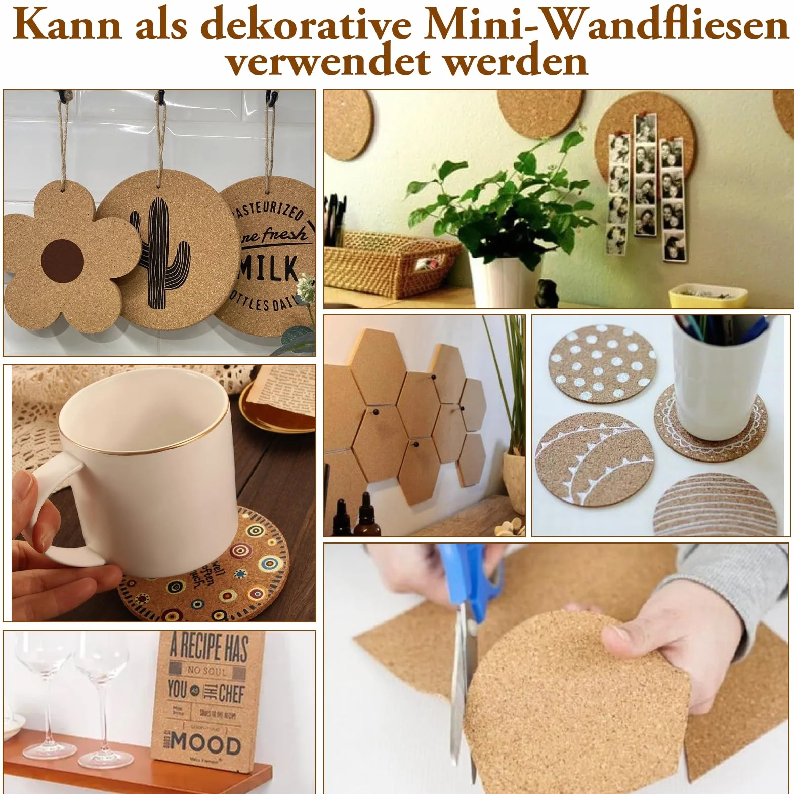 Lastre di sughero autoadesive 30x21 cm 1 mm spessore rettangolari marroni per decorazione parete