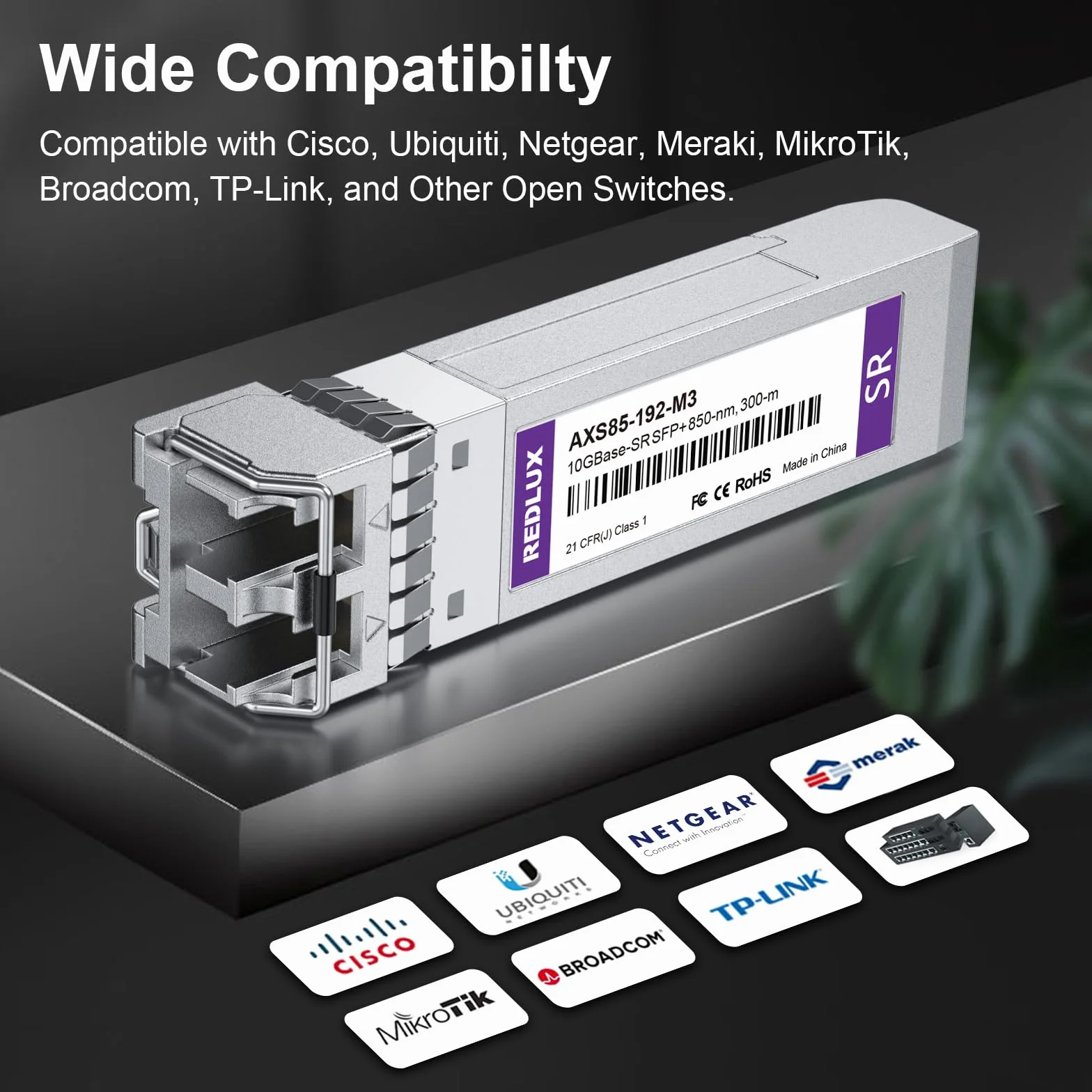 REDLUX Modulo Gbic SFP SX 850nm MMF doppio connettore LC 550m Compatibile Cisco Meraki Ubiquiti UniFi Mikrotik Fortinet TP-Link Netgear