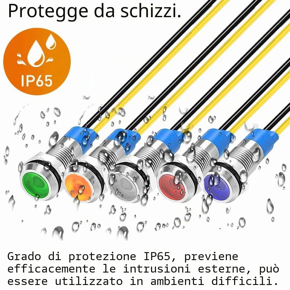 Gebildet 10Pcs 6mm 230VAC LED Indicatore Luminoso in Metallo Lampada di Segnalazione Impermeabile (Verde Arancia Rosso Blu Bianco 10Pcs)
