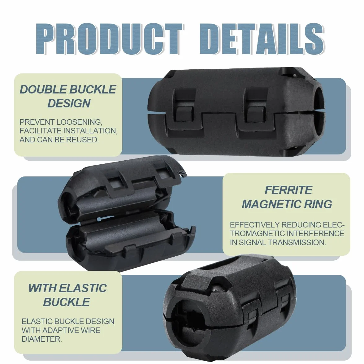 Anello di ferrite Clip-on EMI Noise Suppressor 7 mm per cavi USB audio video alimentazione