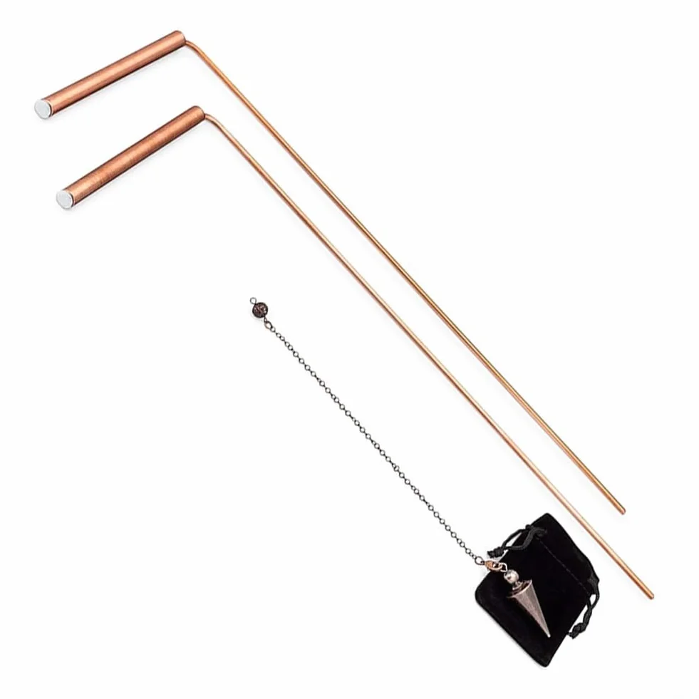 Kit per rabdomanzia e pendolo in rame, strumento di divinazione in rame puro al 99,9%, design telescopico per trovare acqua, rilevazione minerali, terapia energetica