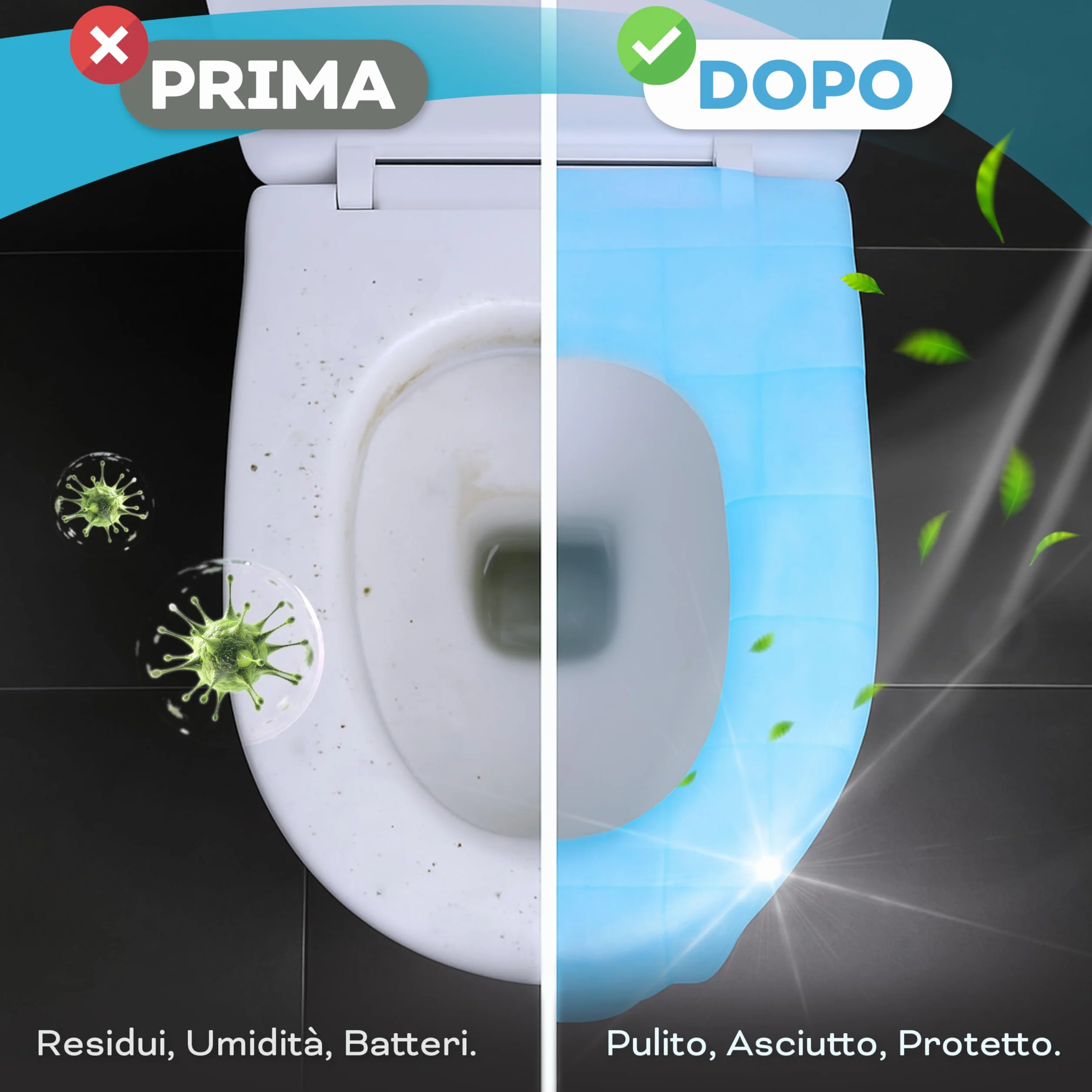 Copriwater usa e getta con copertura totale e adesivi antiscivolo - guanti igienici