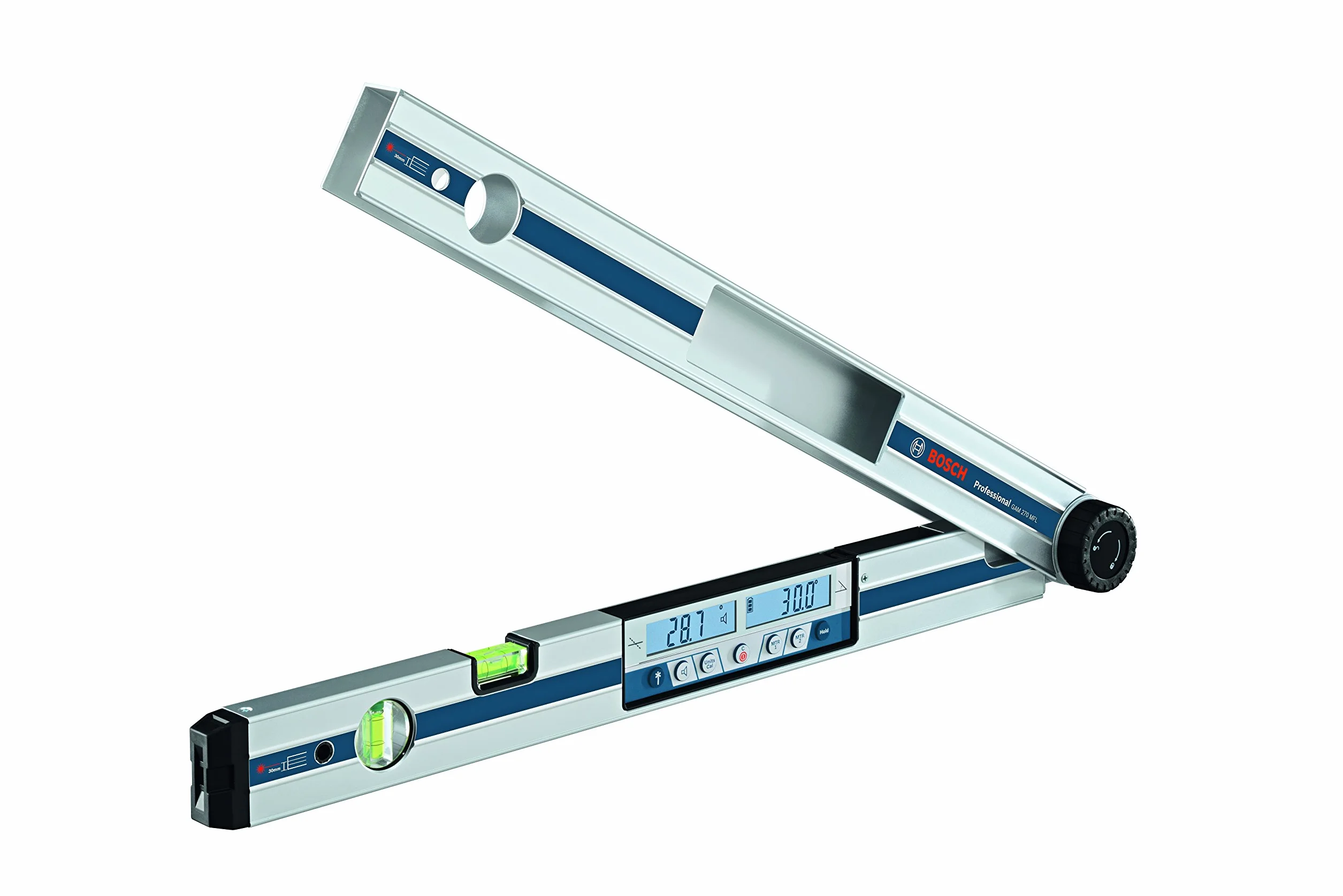 Bosch Professional Goniometro e Inclinometro GAM 270 MFL (puntatore laser, calcolo degli angoli obliqui, campo di misura: 0-270º, lunghezza: 60 cm)