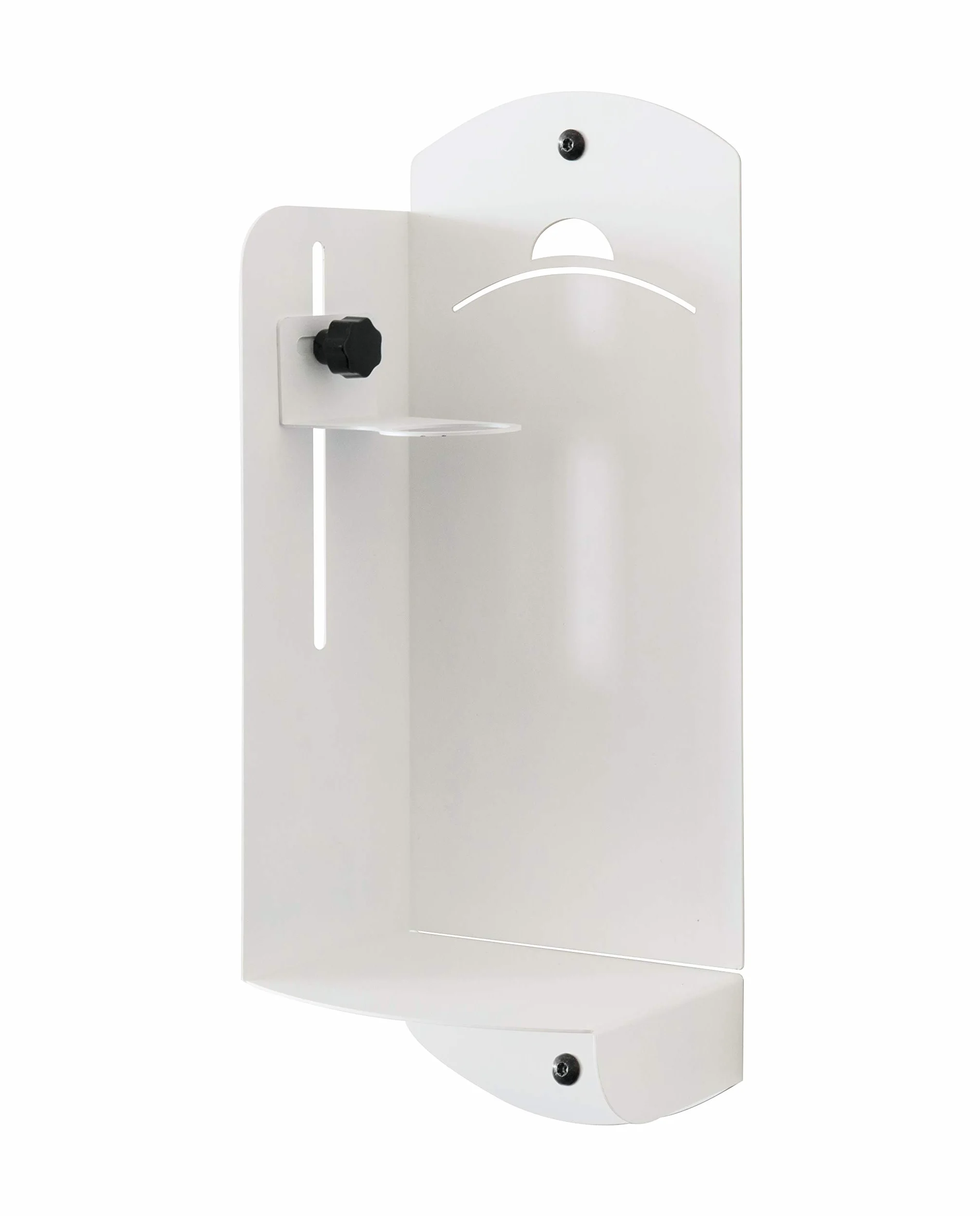 Supporto a parete per Dispenser Gel disinfettante o sapone modello XL Bracky THE LAB Bianco, Porta flacone igienizzante mani, adattabile ai diversi flaconi in commercio medio grandi.