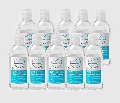 10 Pezzi SelfCare Gel Igienizzante Pack da 10, Mani 100 ml -Oltre 60% Alcool, Rapido Assorbimento, Profumo Agrumato - Formato Tascabile, Ideale per Viaggi, Scuola e Ufficio