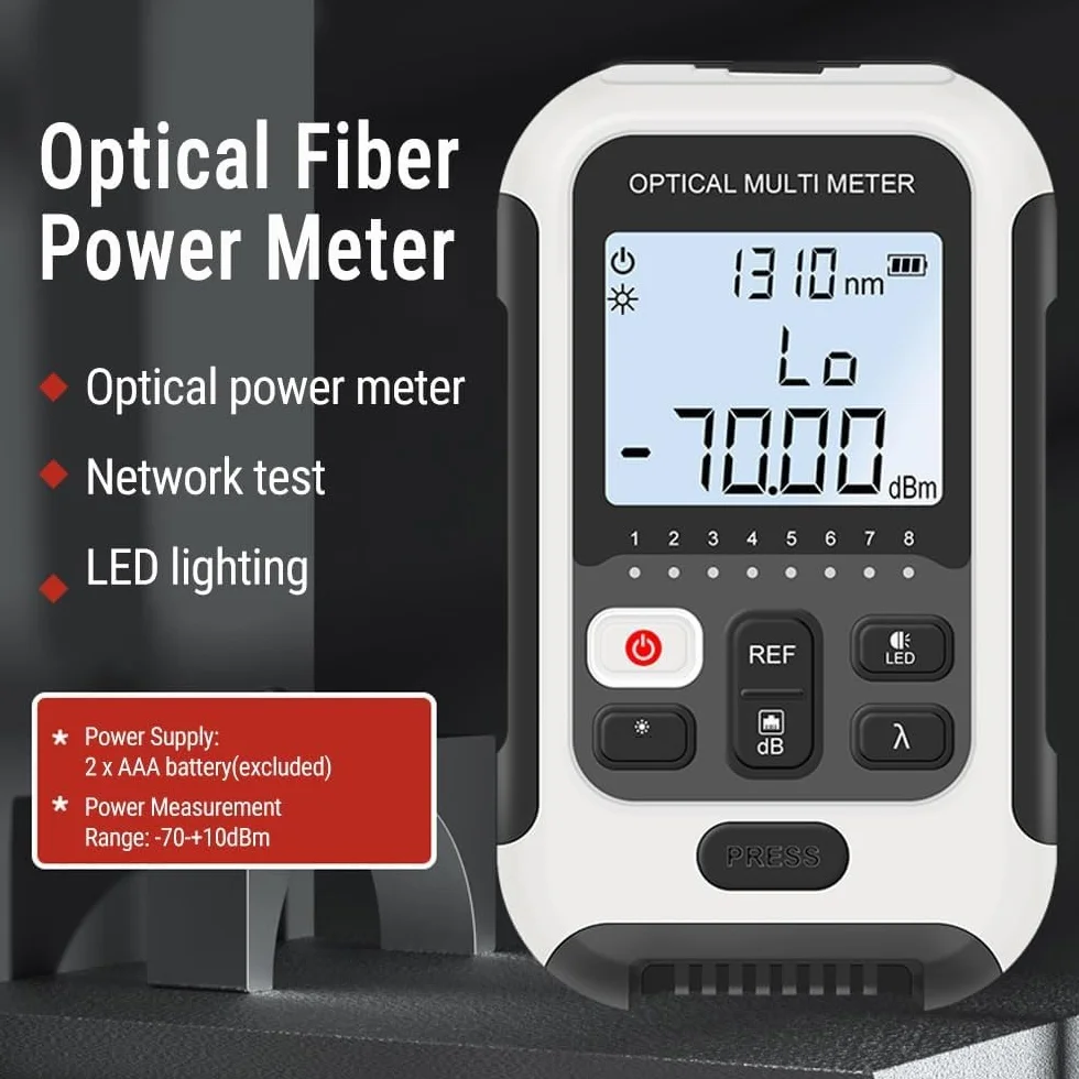 Misuratore di Potenza in Fibra, TM570A Multifunzionale Power Meter Fibra Ottica, 70dBm ~ +10dBm Lunghezza d'onda di Lavoro 850-1650nm, Veloce e Preciso, Bianco