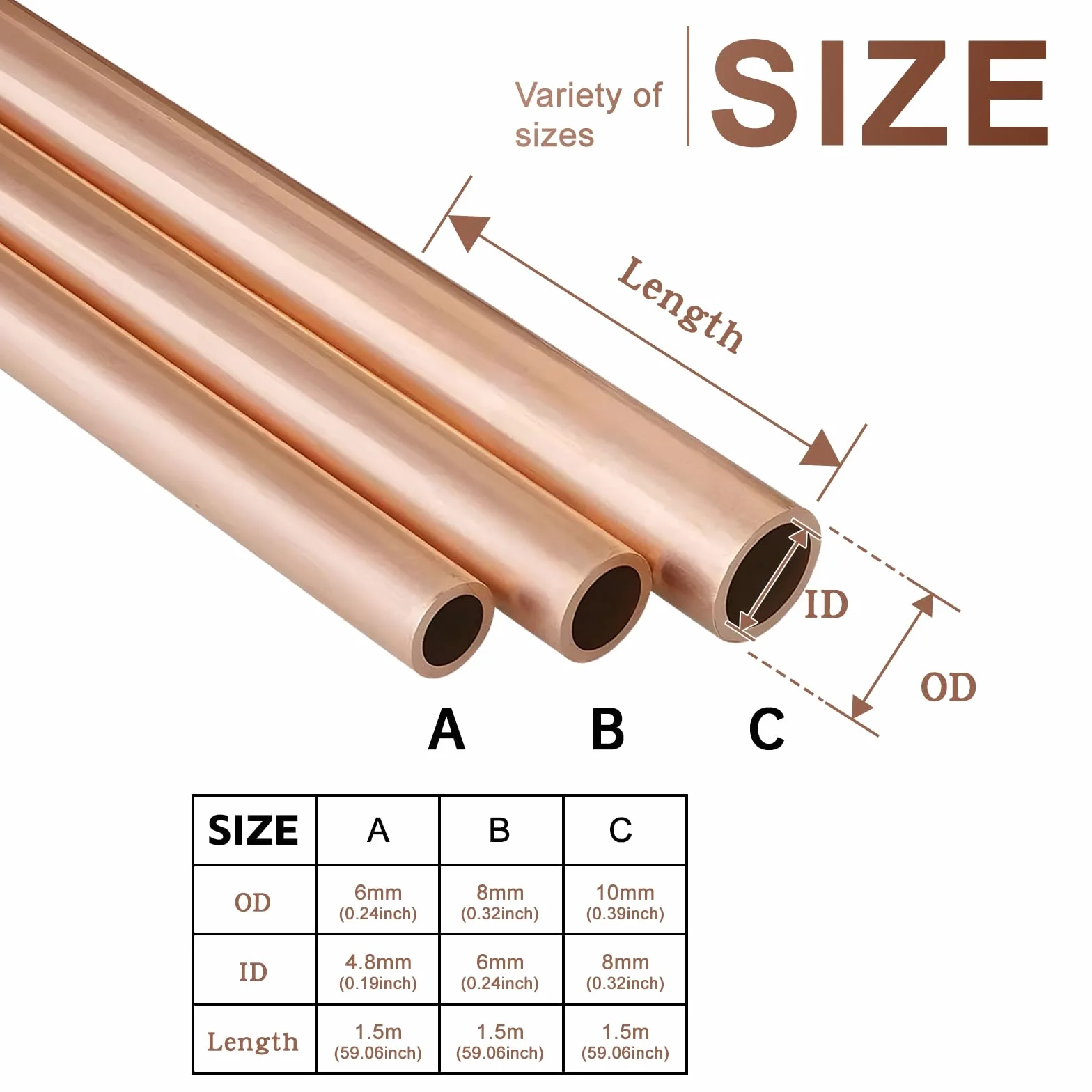 LALAGO Tubo di rame morbido OD 8mm ID 6mm, Lunghezza 1,5m, Tubo rotondo in rame, Materiale morbido per la tecnica della refrigerazione, generatori, barre di distribuzione