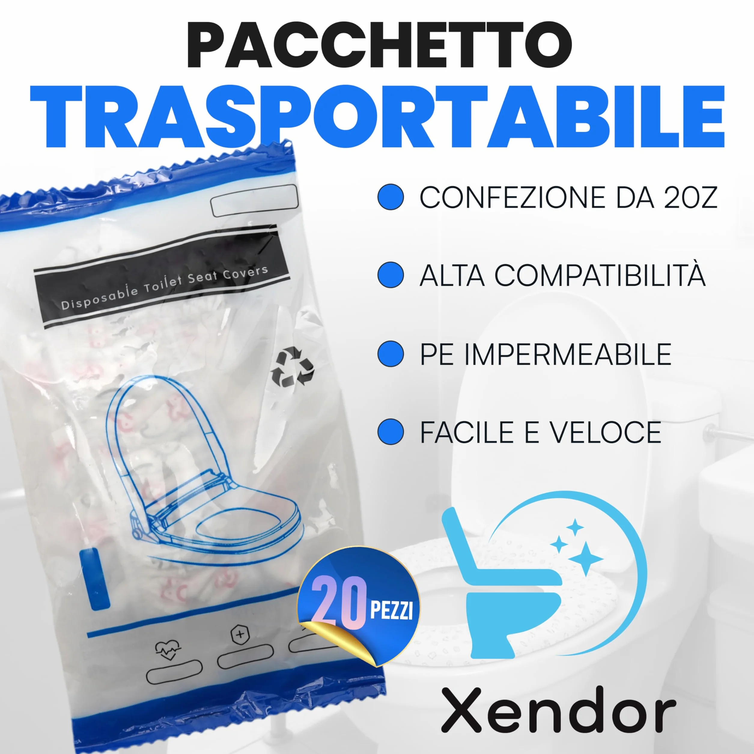20 Pezzi Copriwater Usa e Getta Impermeabili in Tessuto Non Tessuto Elastico Universale per WC da Viaggio