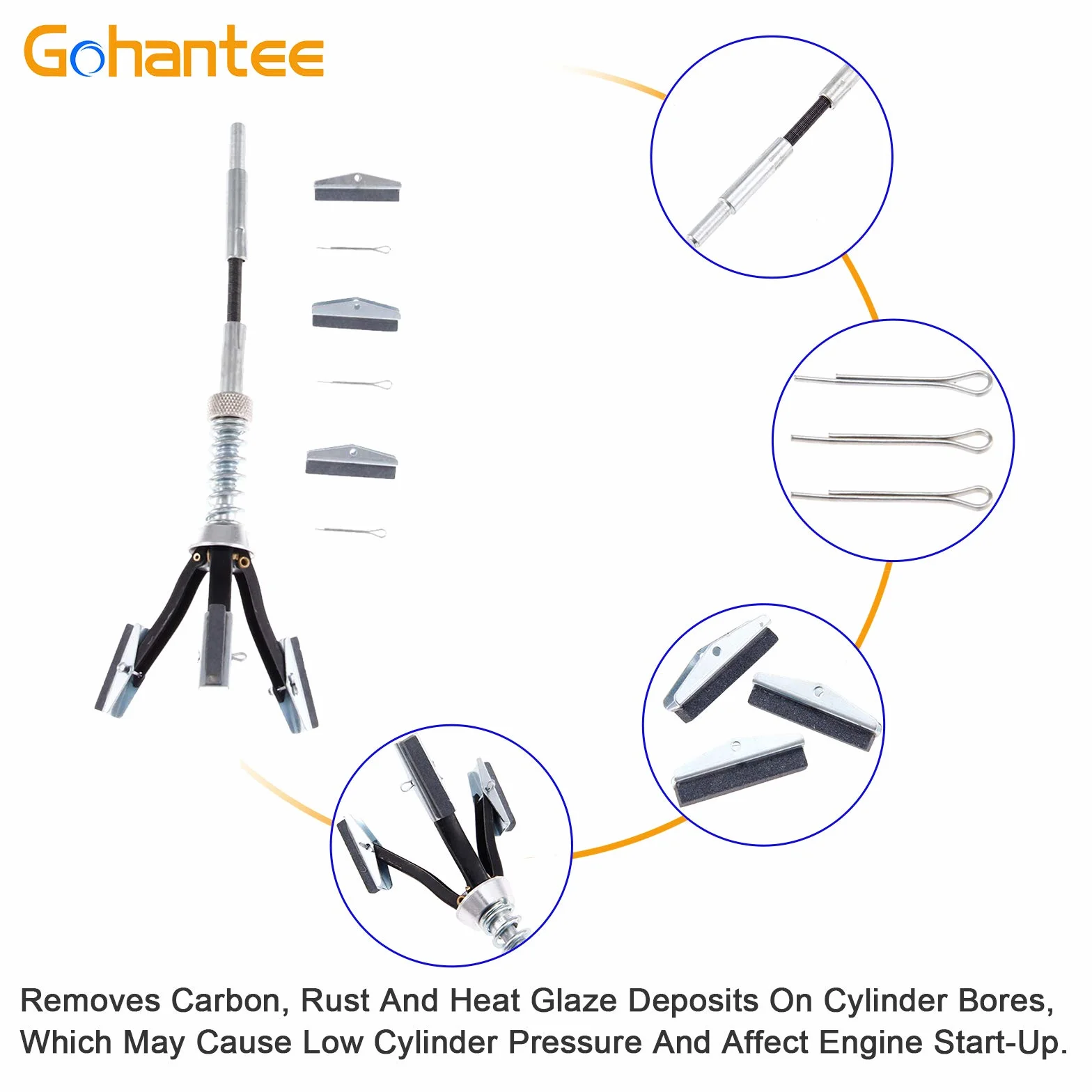 gohantee Cilindro motore Hone regolabile Deglazer 3/4 "a 2-1/2" diametro con 3 pezzi 1-1/8 "pietre lunghe 220 Grit cilindro motore auto rettifica freno Hone albero strumento