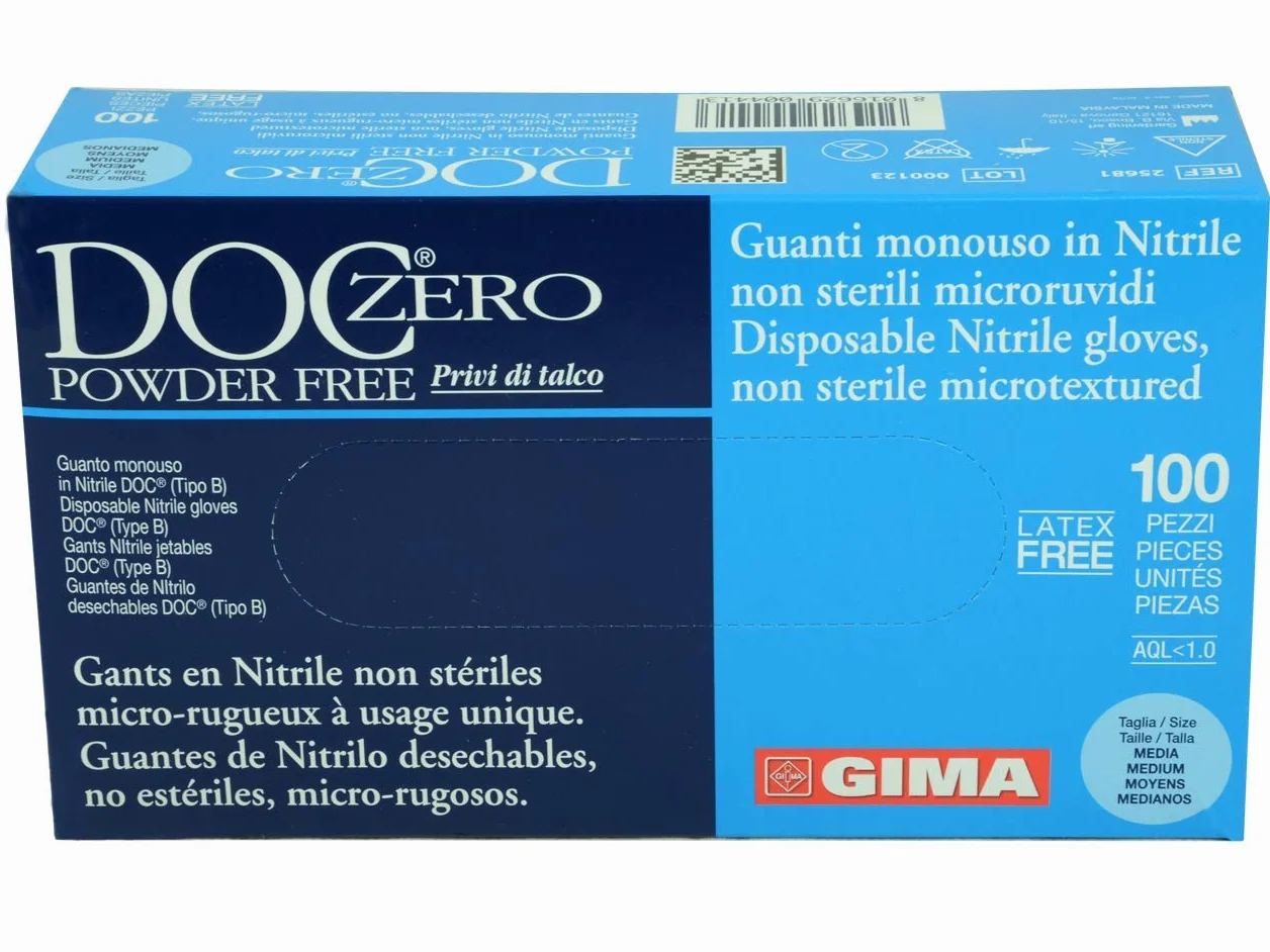 GIMA Guanti in Nitrile senza Polvere Confezione da 100 Media Blu