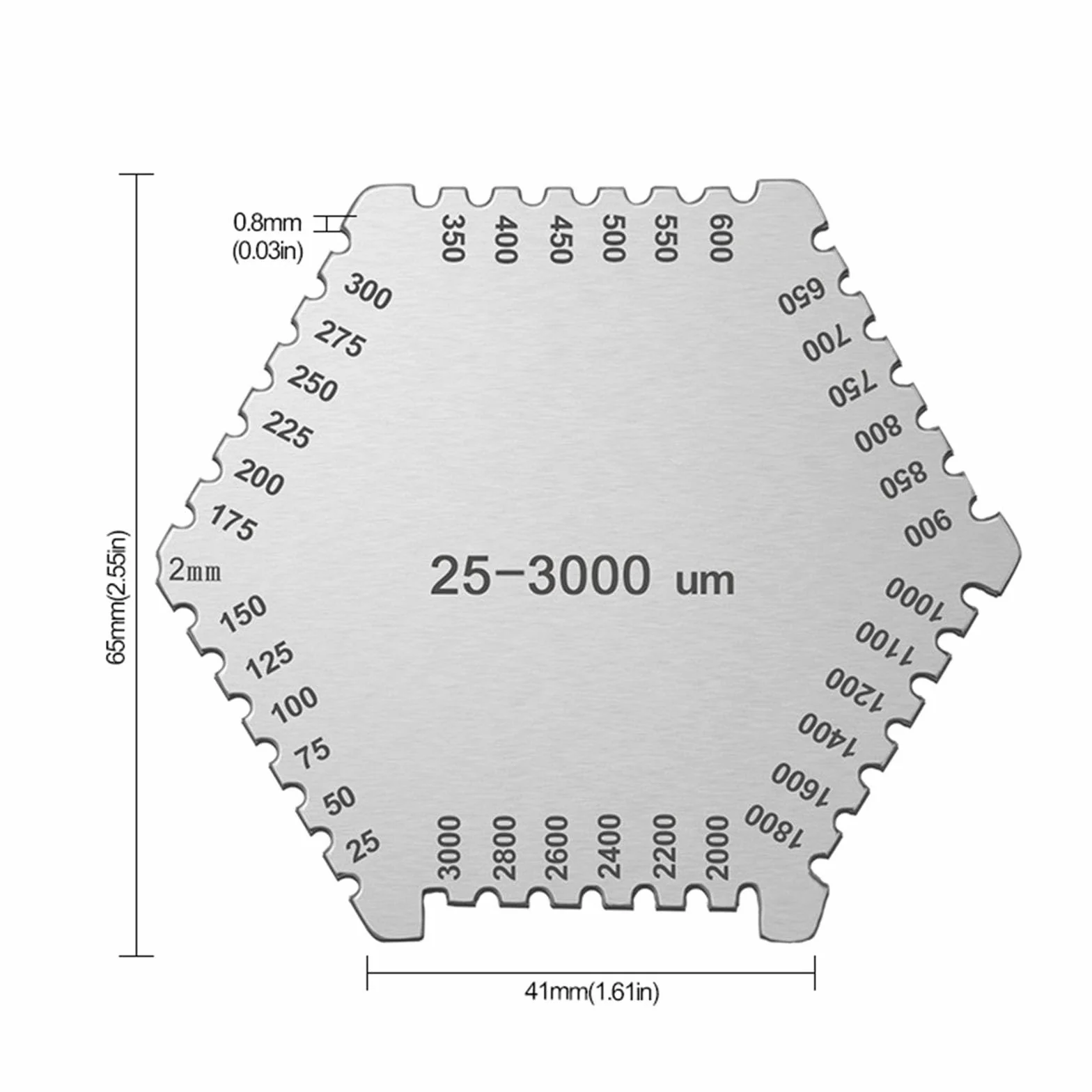 Precisions Paint Thickness Gauges Stainless Hexagon Wet Film Comb 25-3000um Laboratory Measurement Tool