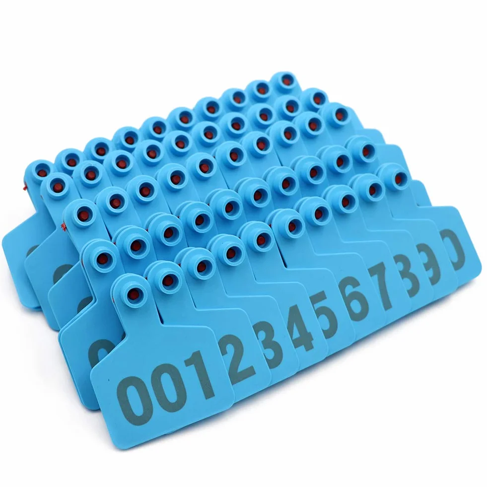 M.Z.A Etichette per Orecchio di bovini in plastica Etichette per Orecchie in plastica per Mucca Animale Capra di Pecora con Numero 001-100 (Blu)