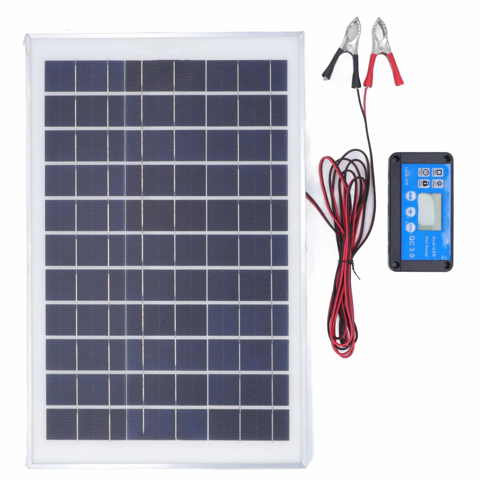 Kit Pannello Solare Auto, Kit Camper Batteria a Litio Caricatore e Pannello Solare 50W 18V con Regolatore di Carica Impermeabile Mppt Morsetto Batteria da 3 Metri, per Camper Rimorchio Barca