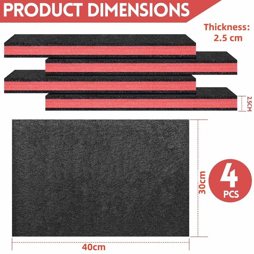 RANJIMA Pannello in schiuma, 4 pezzi, 40 x 30 x 2,5 cm, colore nero e rosso, cassetta degli attrezzi, inserto per valigia, inserto per attrezzi