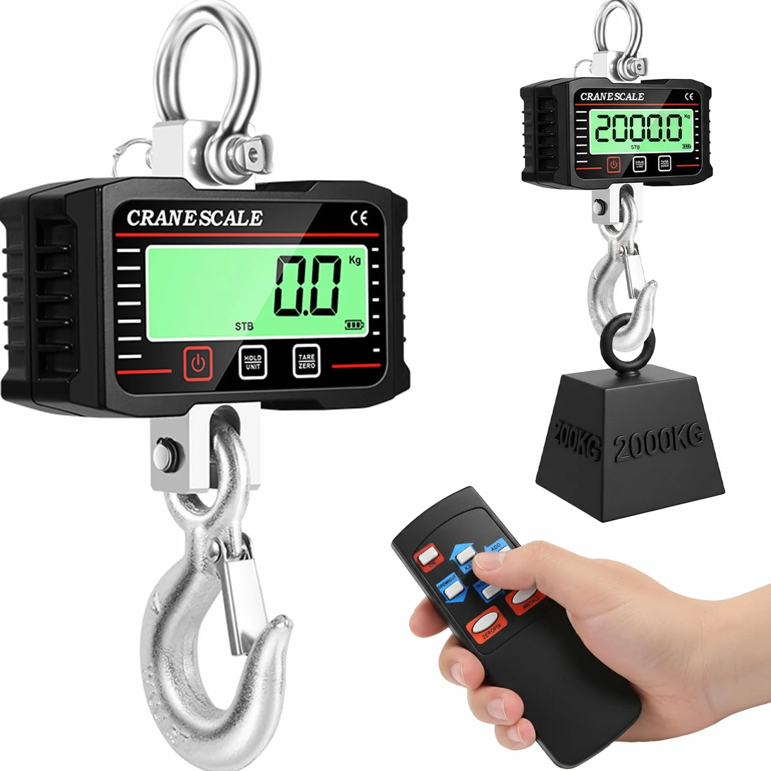 Bilancia per gru 2000kg 4000 lb digitale portatile con telecomando sensore precisione display LCD kg lb N