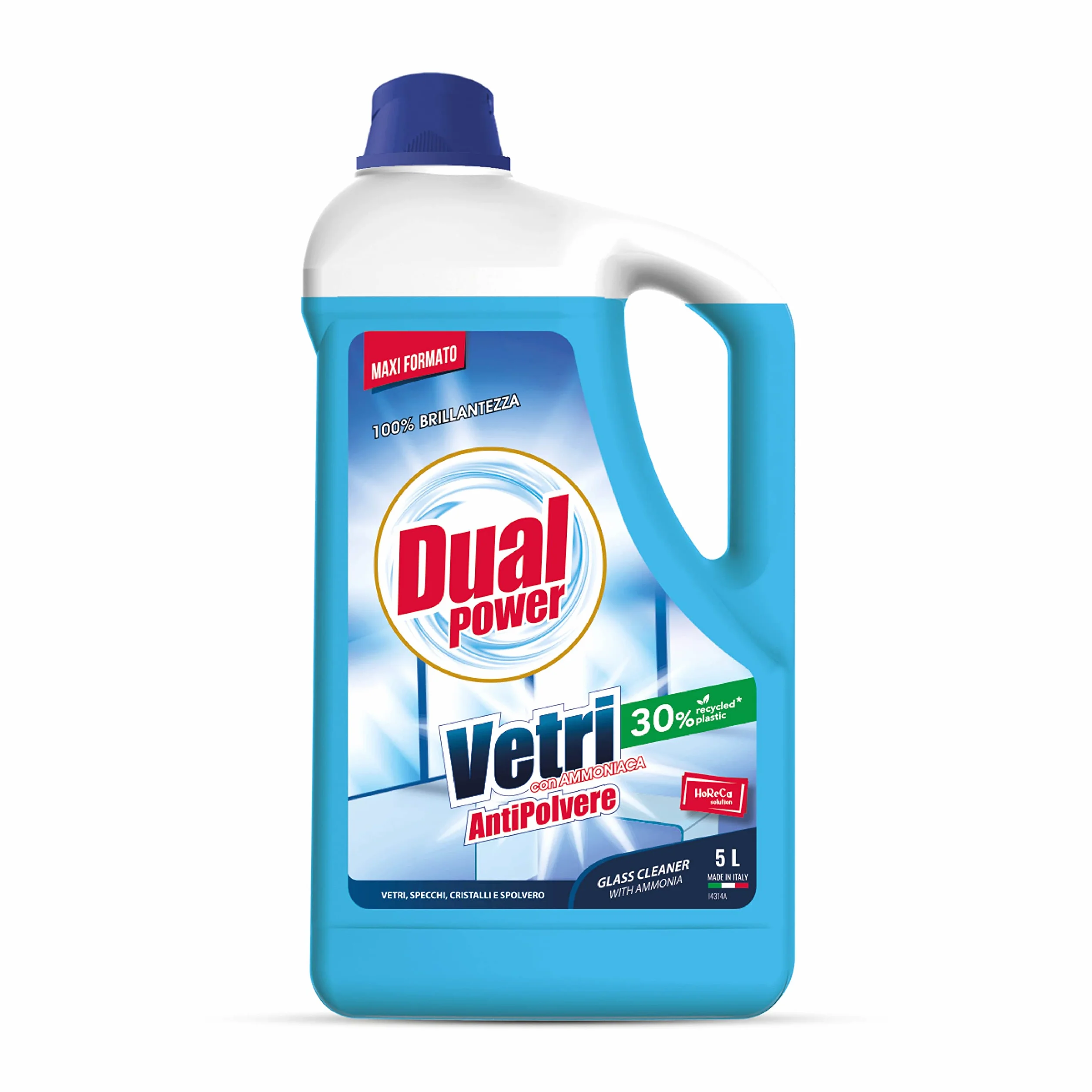 Dual Power Detergente Multiuso HACCP 5 Litri Antibatterico Ammoniaca per Vetri e Specchi