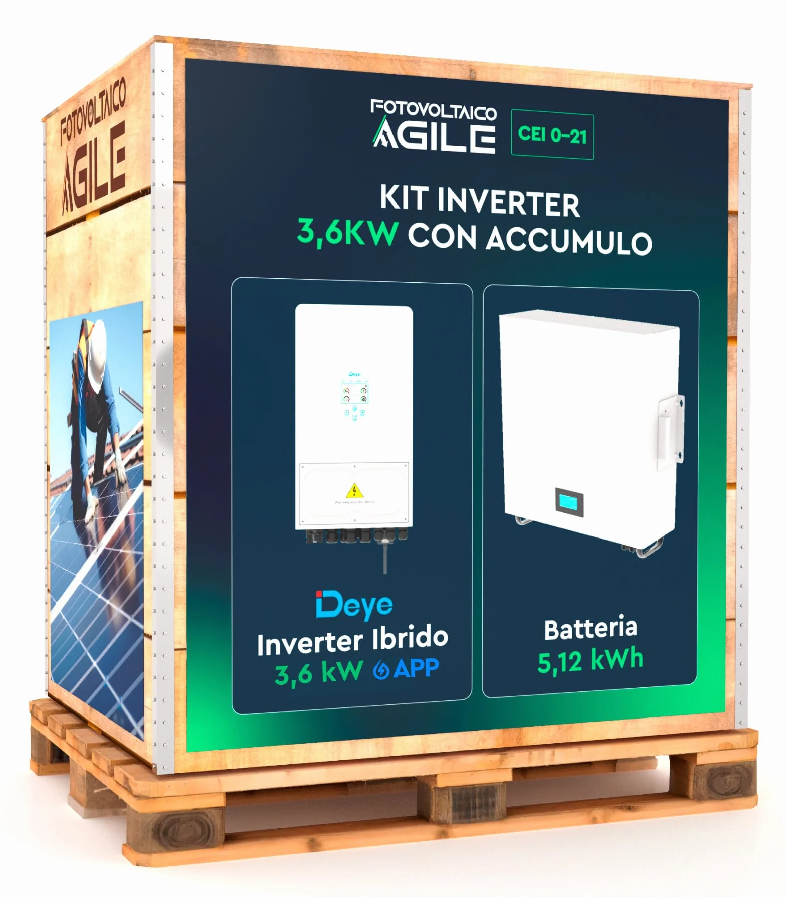 KIT Inverter Ibrido Deye 3,6 kW + Batteria 5,12 kWh - Certificato CEI 0-21 - Funzione Backup - Impianto a isola oppure ongrid