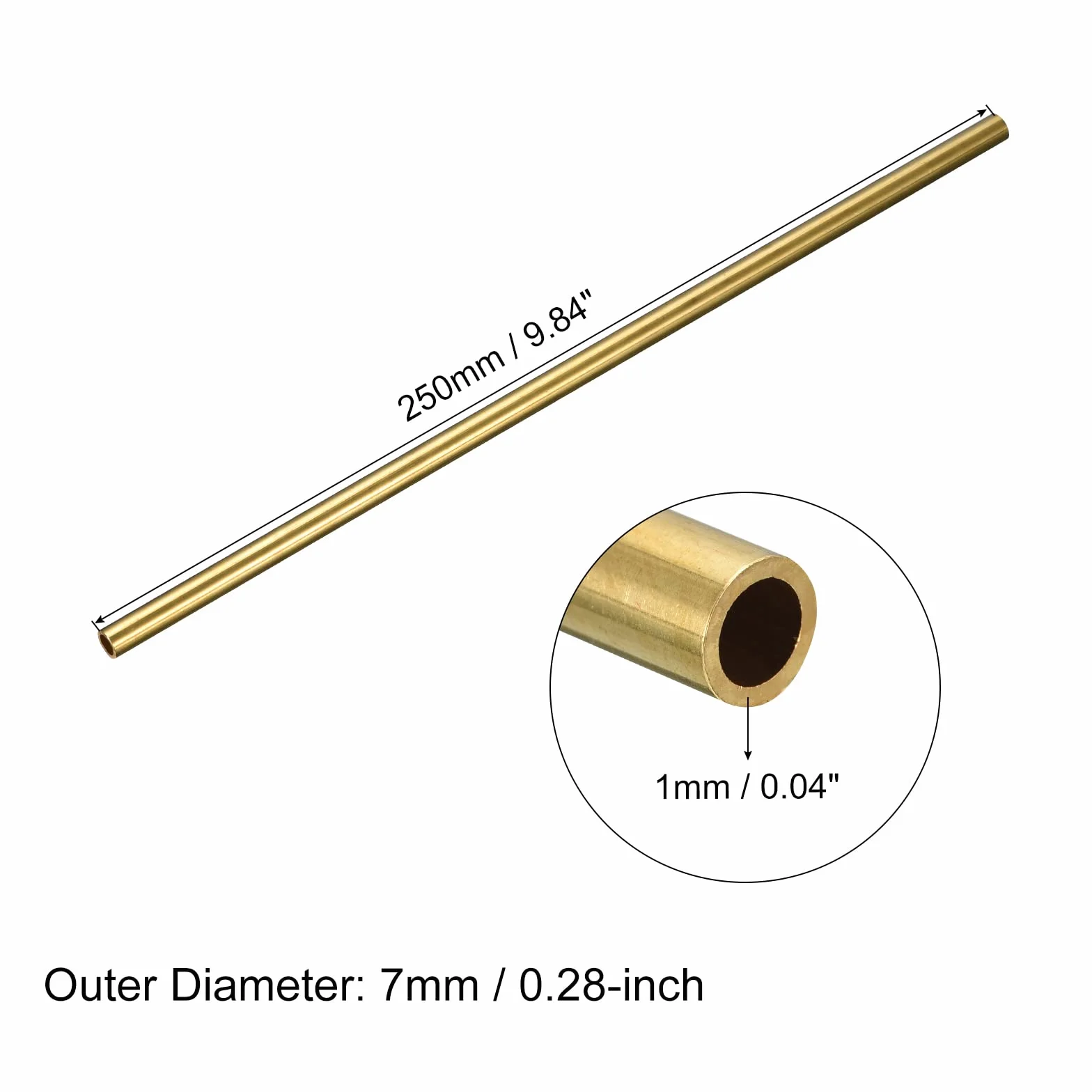Tubi Ottone 7mm OD 1mm Spessore Parete 250mm Lunghezza Rotondo 2pz