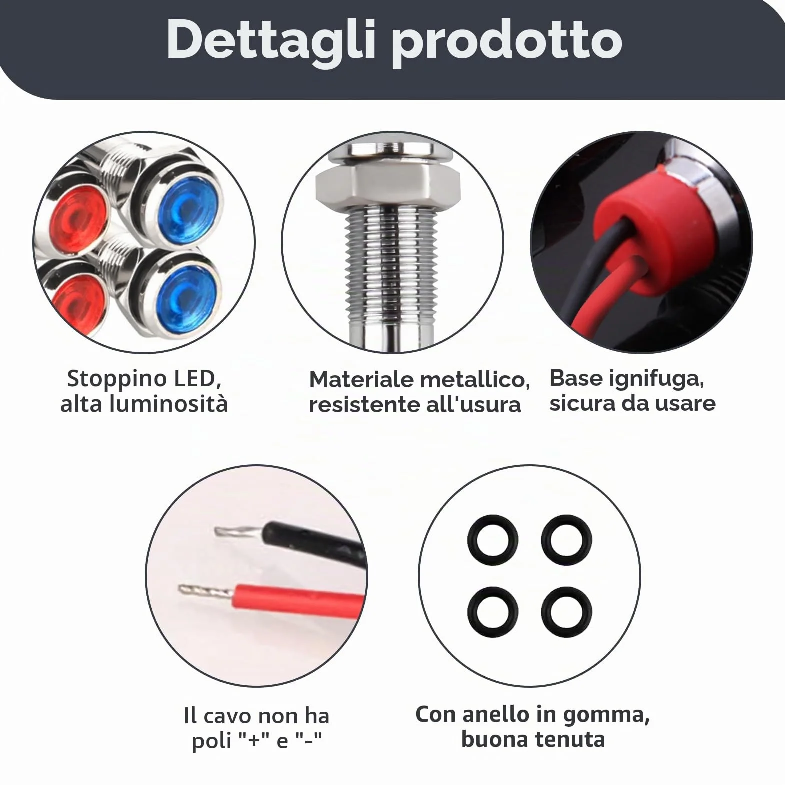 10 Pezzi Indicatore LED 6mm 12V-24V, Spia Luminoso Pannello LED Impermeabile 6mm Precablato per Auto, AC/DC 12-24V, Spia Luminosa con Luce Rossa, Gialla, Blu, Verde e Bianca, Classe Energetica A+++