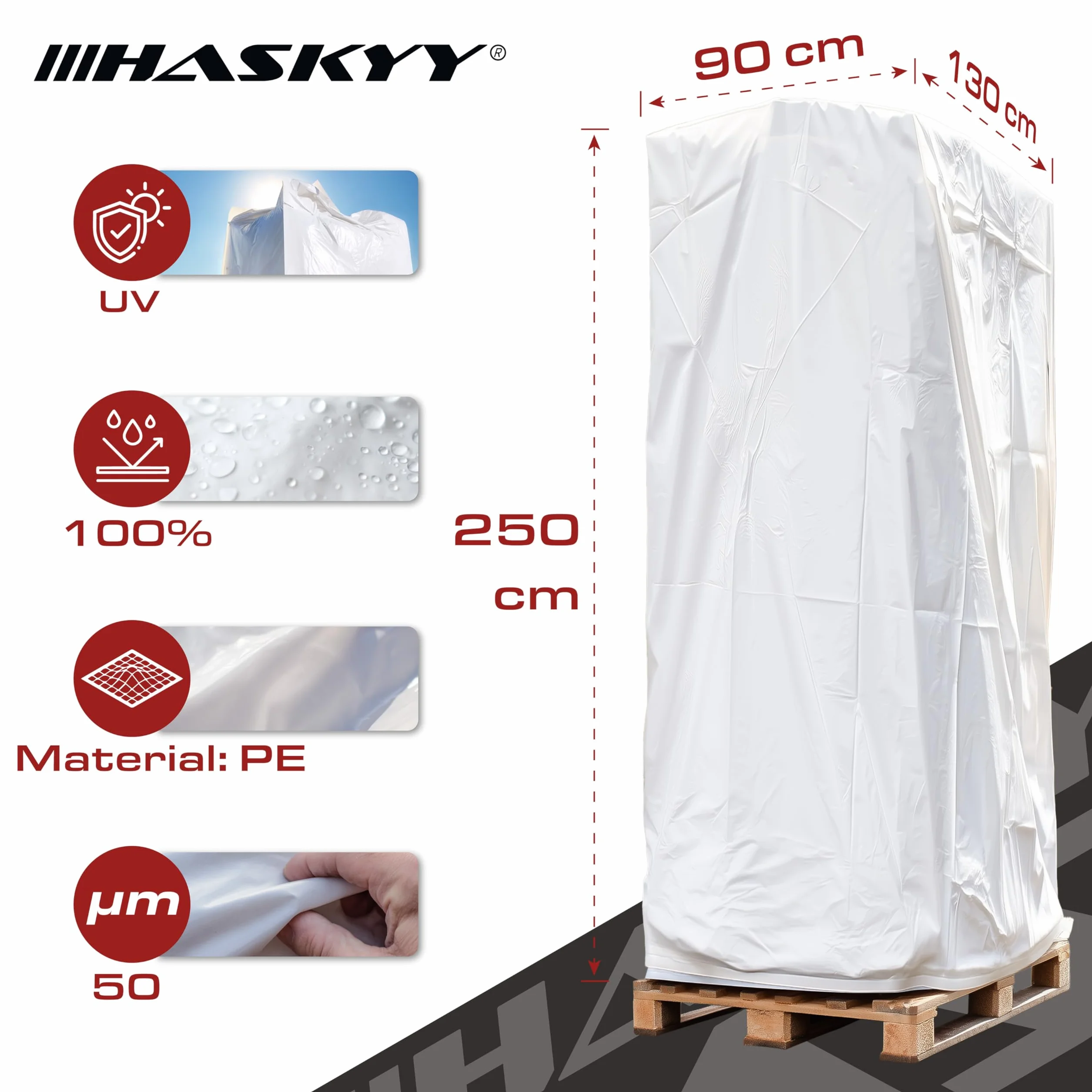 HASKYY XXXL Telo di Protezione 100x51x35 pollici - Telo Universale di Copertura per Pallet, Griglia, Box per Barbecue, Carrozzine da Spiaggia, Mobili da Giardino - Telo Impermeabile in PE - Extra Alto