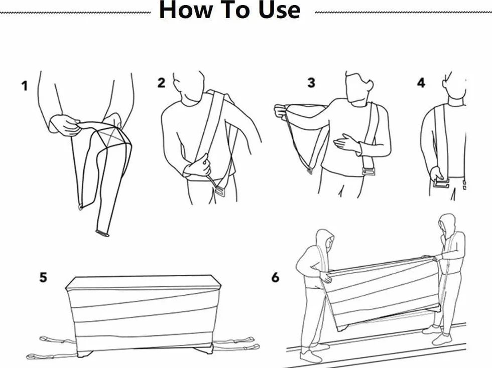 Cintura per sollevamento, facile da spostare, solleva, trasporta e mette in sicurezza complementi d'arredo, apparecchi o qualsiasi oggetto pesante. Cinghie e imbracature per 2 persone
