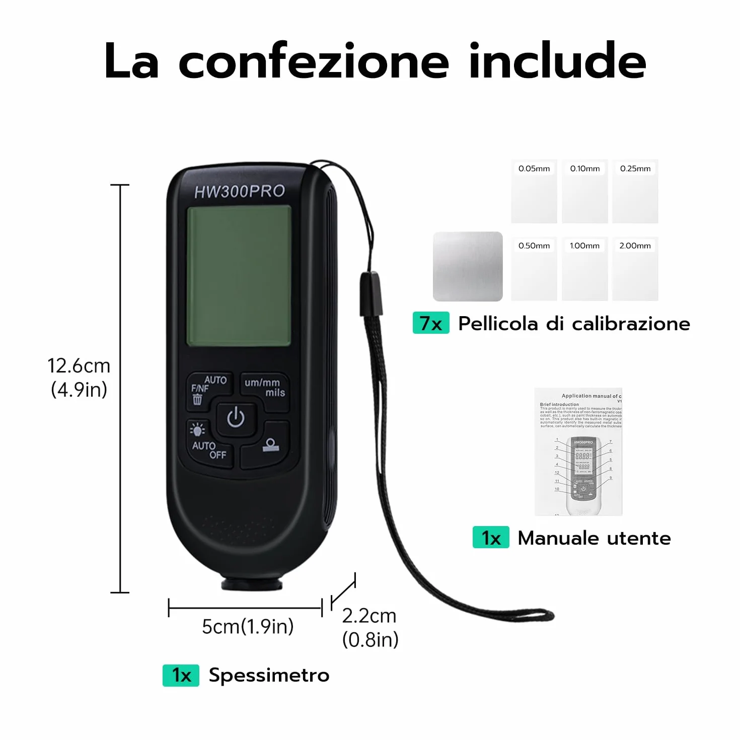 Misuratore di Spessore del Rivestimento Digitale, Spessimetro Vernice 0-2000 um, Display LCD Nero