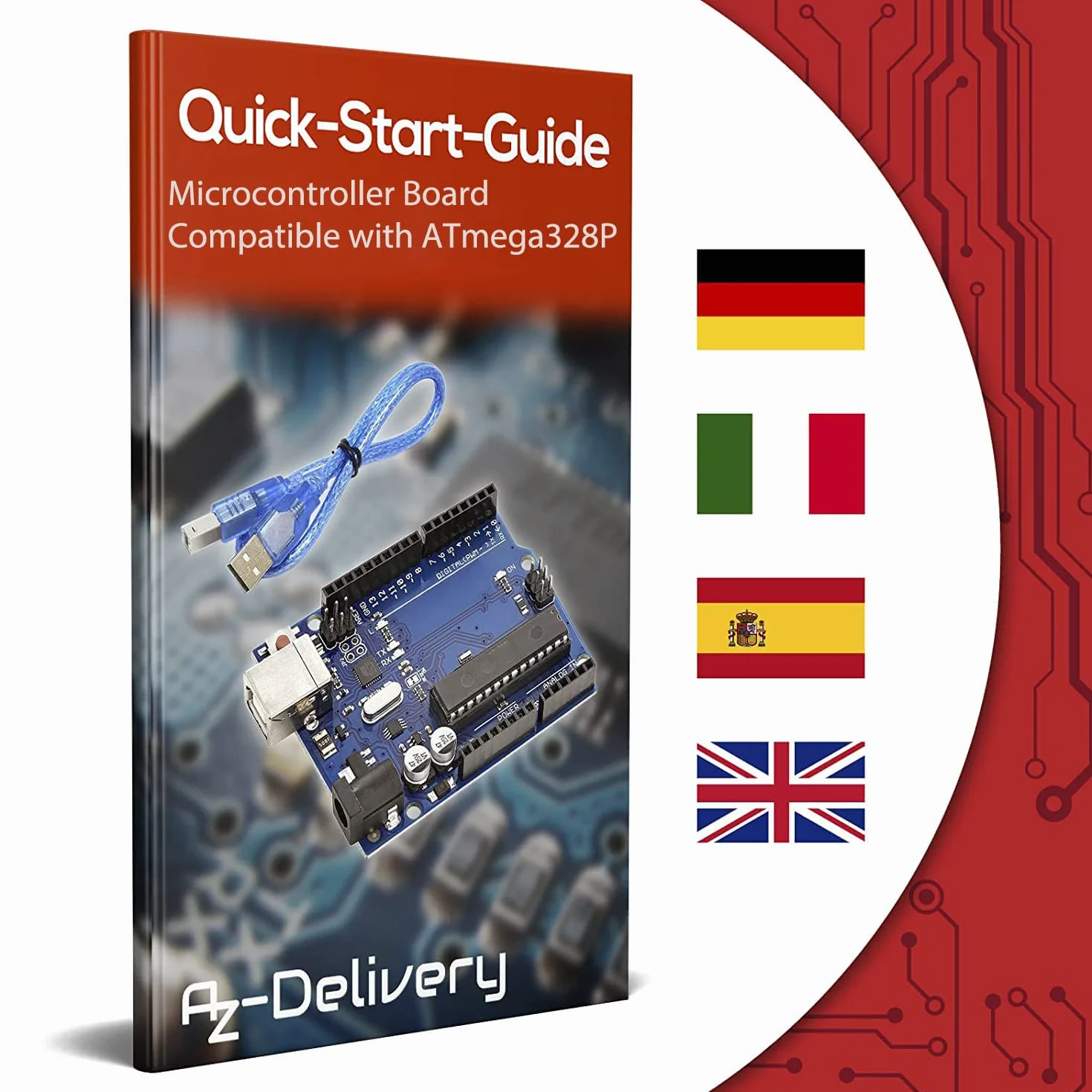 AZDelivery Scheda Microcontrollore AZ-ATmega328DIP-Board typ2 ATmega328P 16U2 con Cavo USB, E-Book incluso!