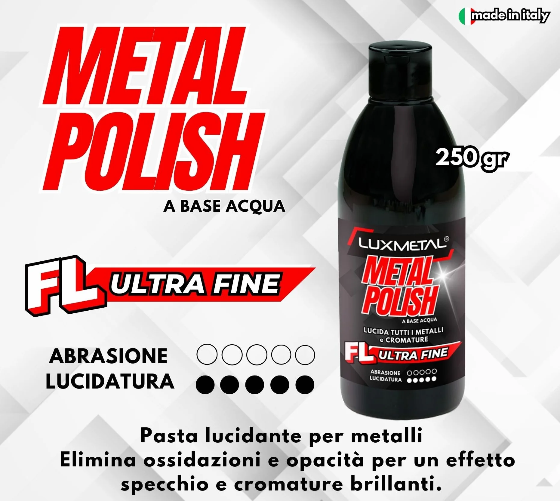 Lux Metal Lucidante Ultra Fine Pasta abrasiva per metalli 250 Gr acciaio inox alluminio ottone bronzo rame