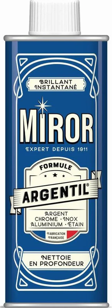 Miror Argentil – Detergente in acciaio inox, argento, cromo, stagno lucido, nichel, alluminio e acciaio, pulisce e fa brillare, efficace per argento e metallo, antiossidante, prodotto in Francia –
